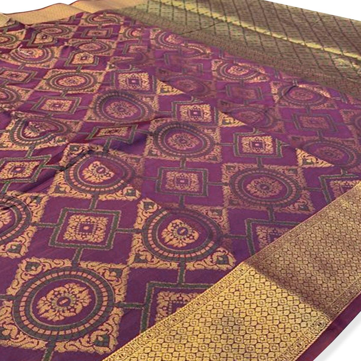 Flattering Purple Colored Festive Wear Woven Silk Saree - Peachmode