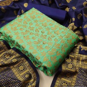 Flattering Sea Green Colored Casual Wear Banarasi Silk Dress Material - Peachmode