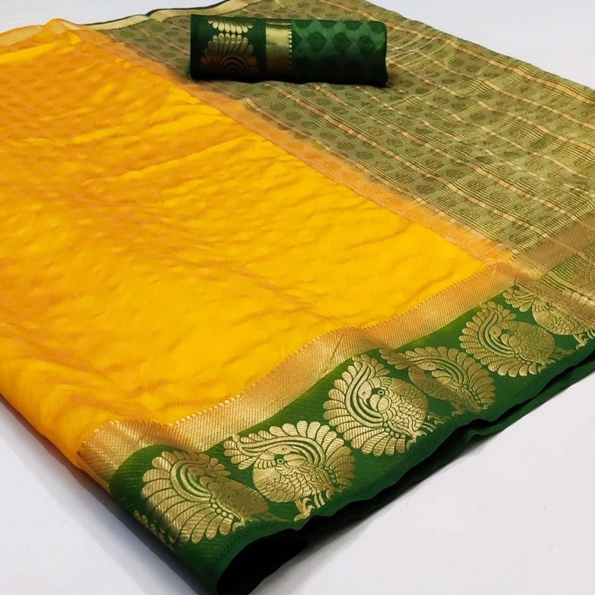 Flattering Yellow Coloured Festive Wear Woven Art Silk Saree - Peachmode