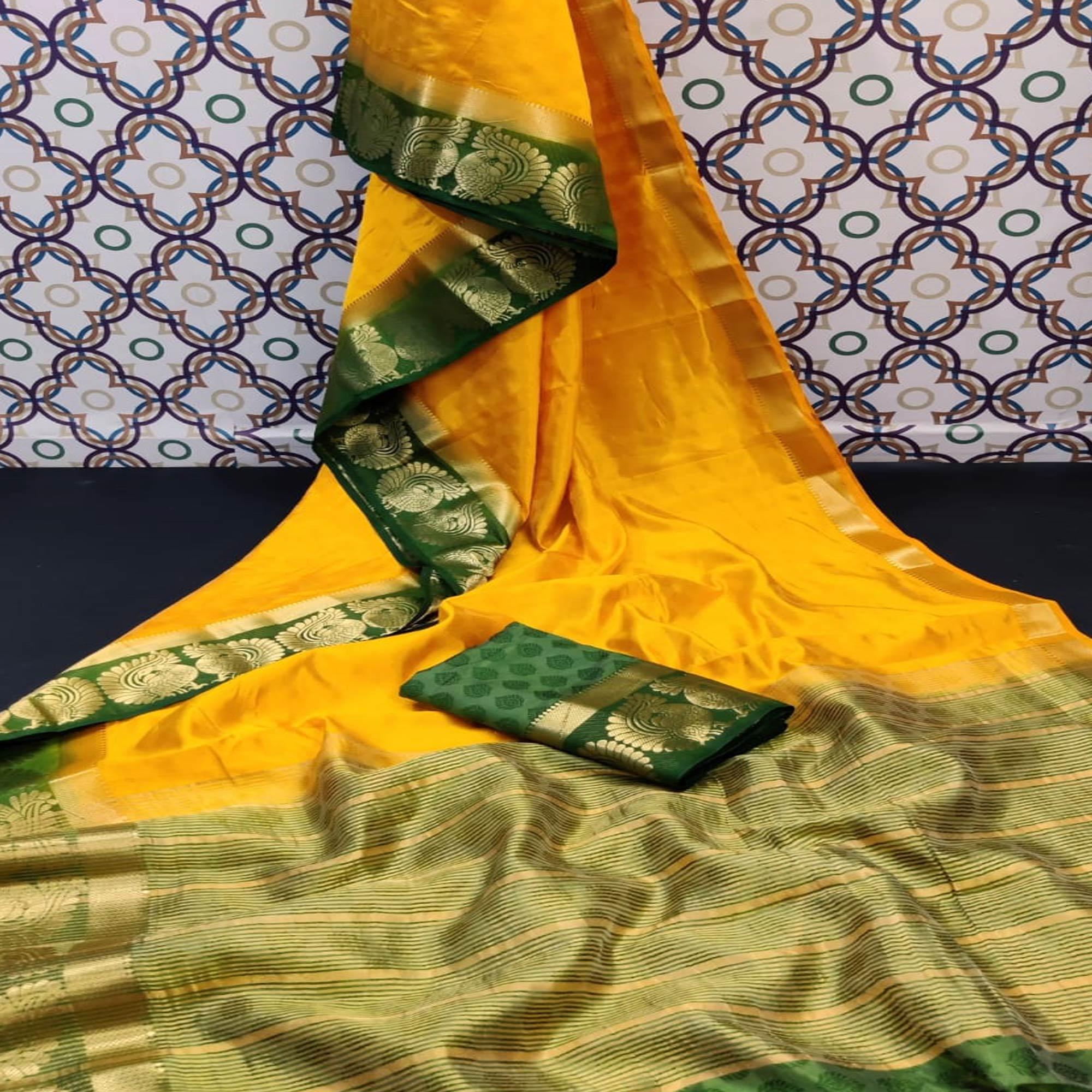 Flattering Yellow Coloured Festive Wear Woven Art Silk Saree - Peachmode