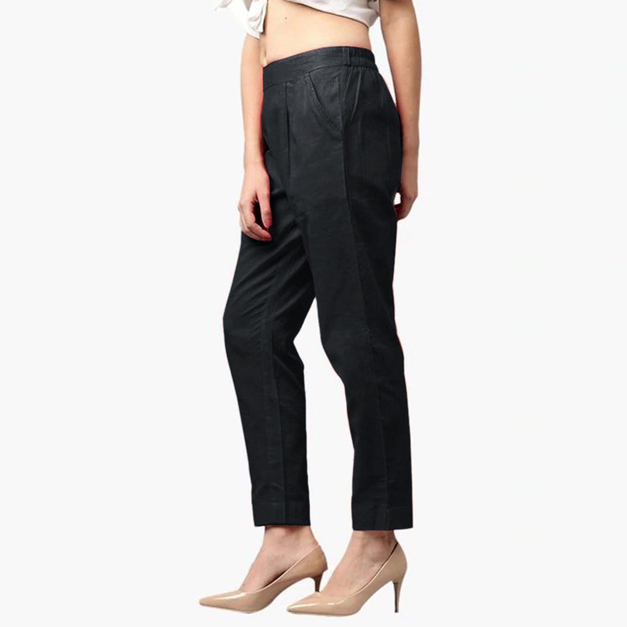 Flaunt Black Colored Casual Wear Cotton Pant - Peachmode