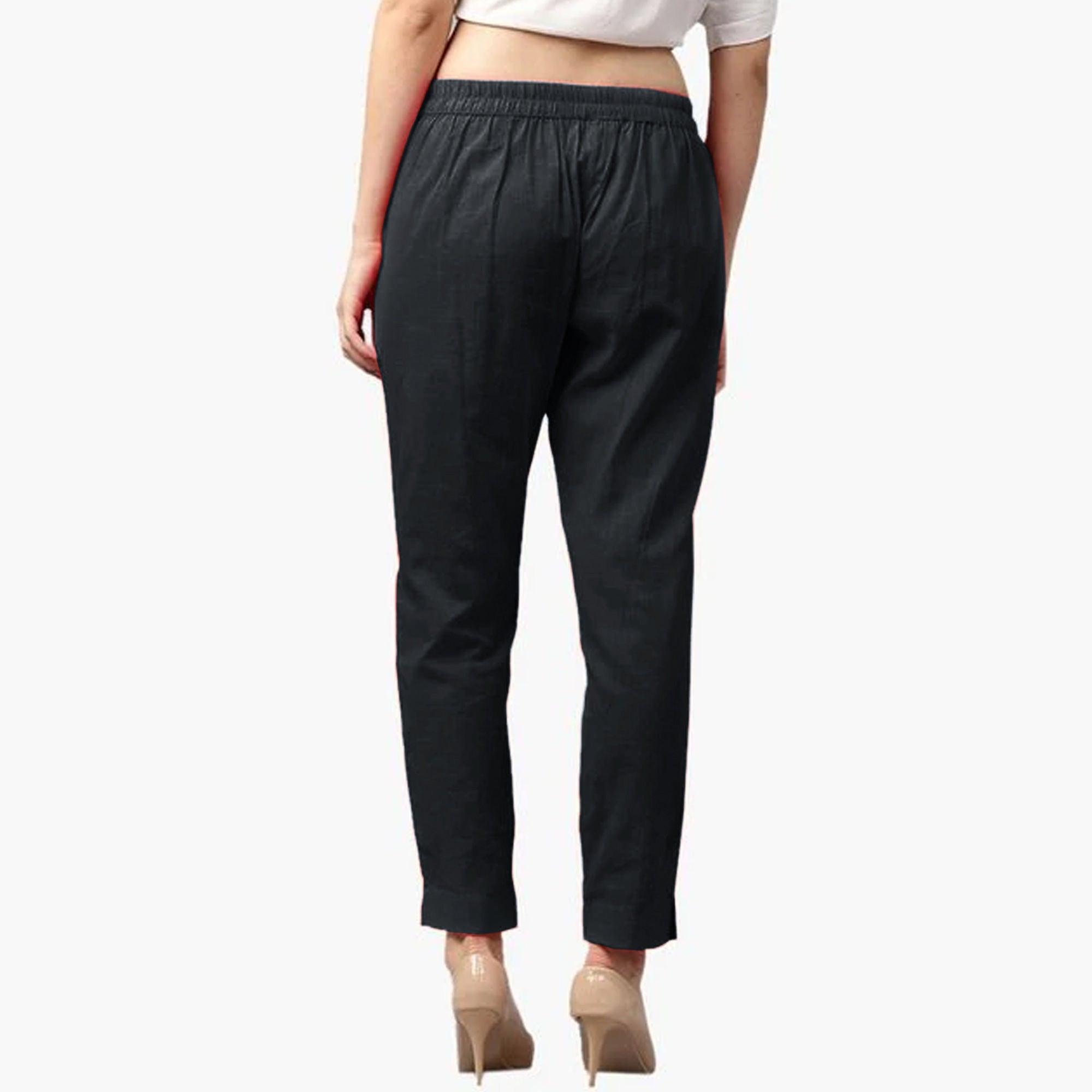 Flaunt Black Colored Casual Wear Cotton Pant - Peachmode