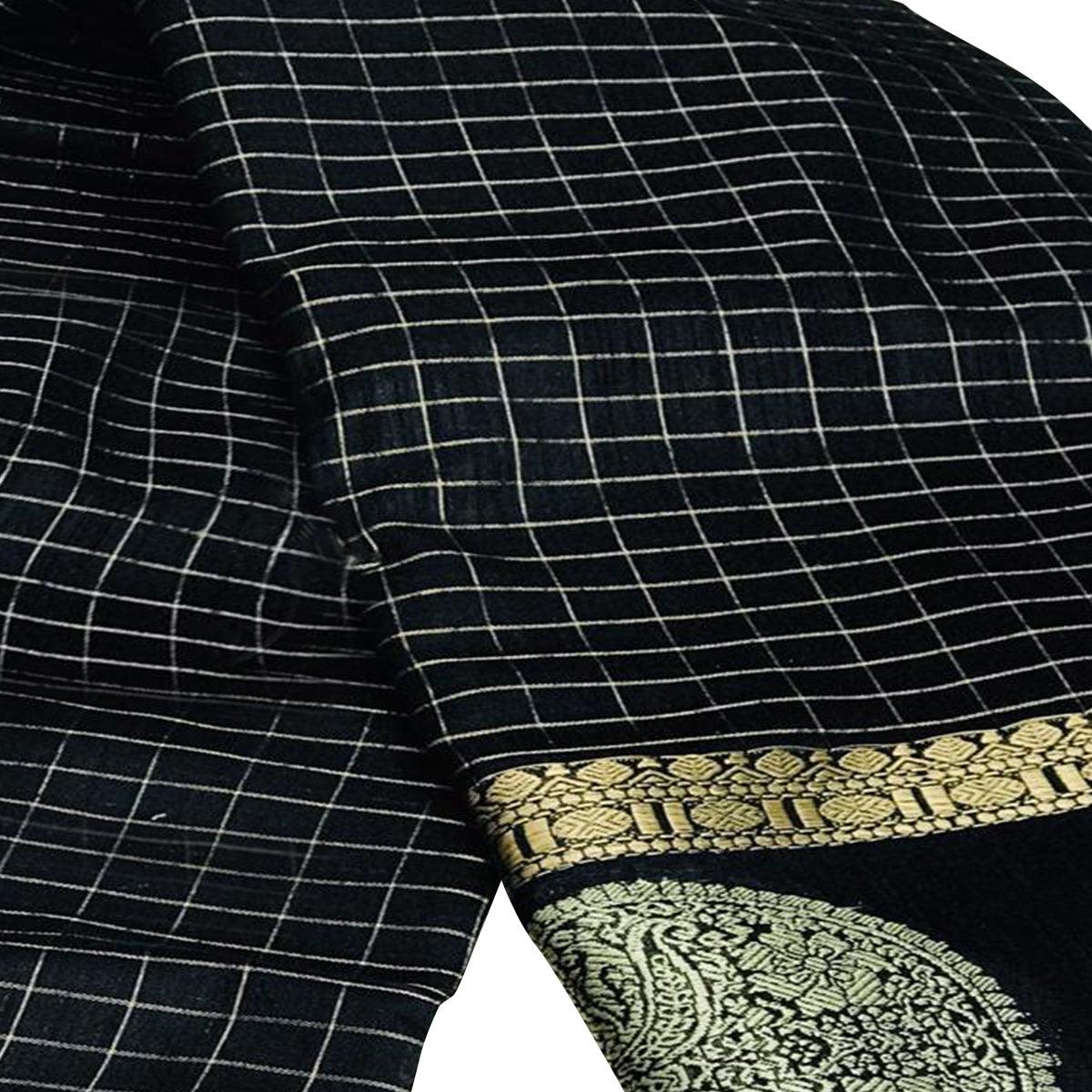 Flaunt Black Colored Festive Wear Woven Silk Saree - Peachmode