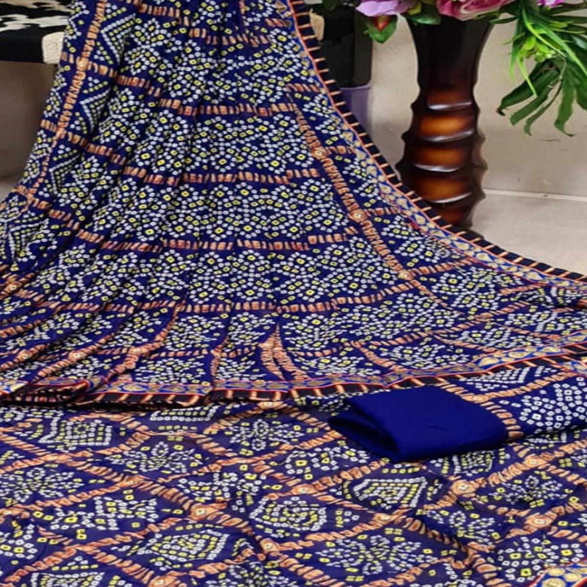Flaunt Blue Colored Casual Printed Moss Georgette Saree - Peachmode
