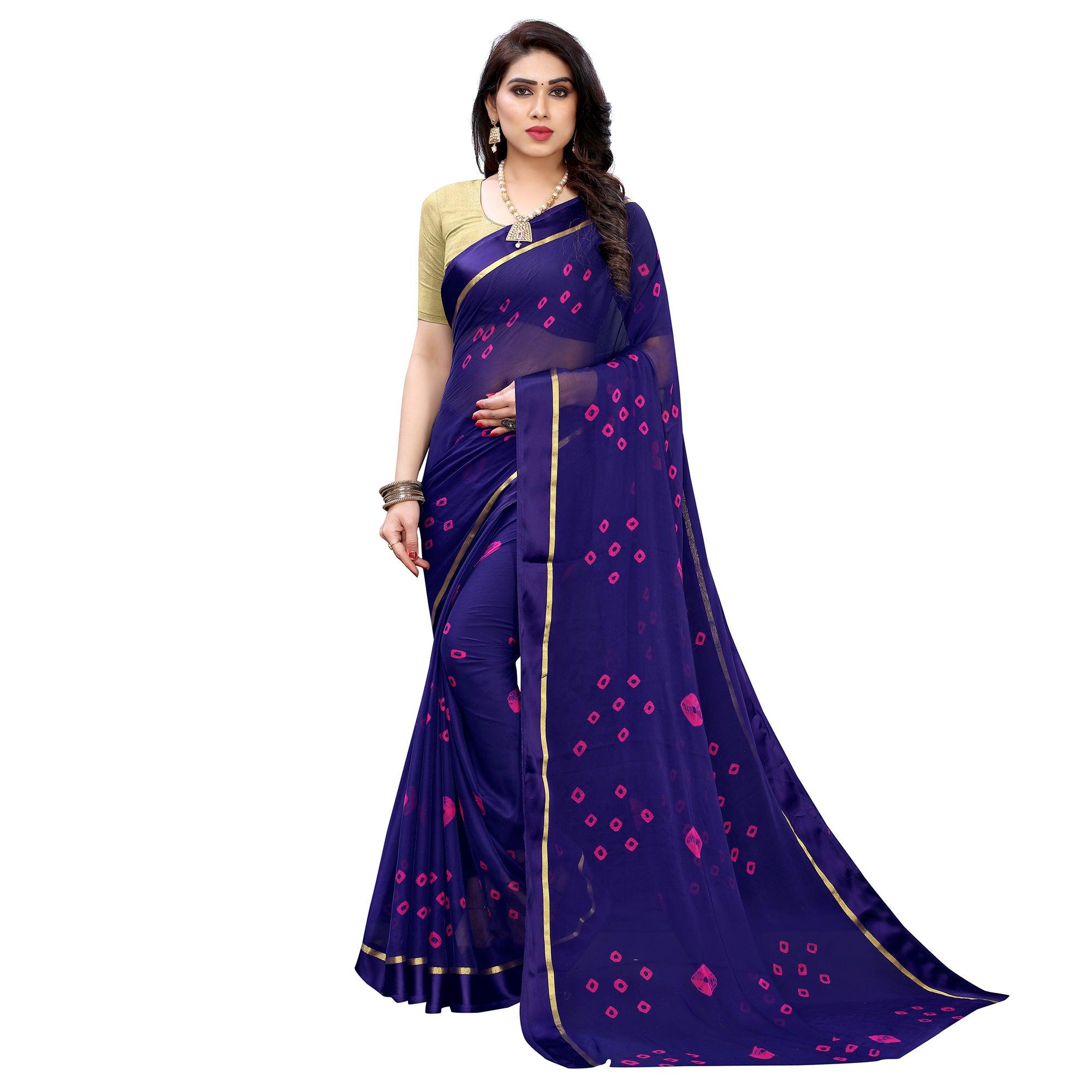 Flaunt Blue Colored Casual Wear Bandhani Printed Art  Silk Saree - Peachmode