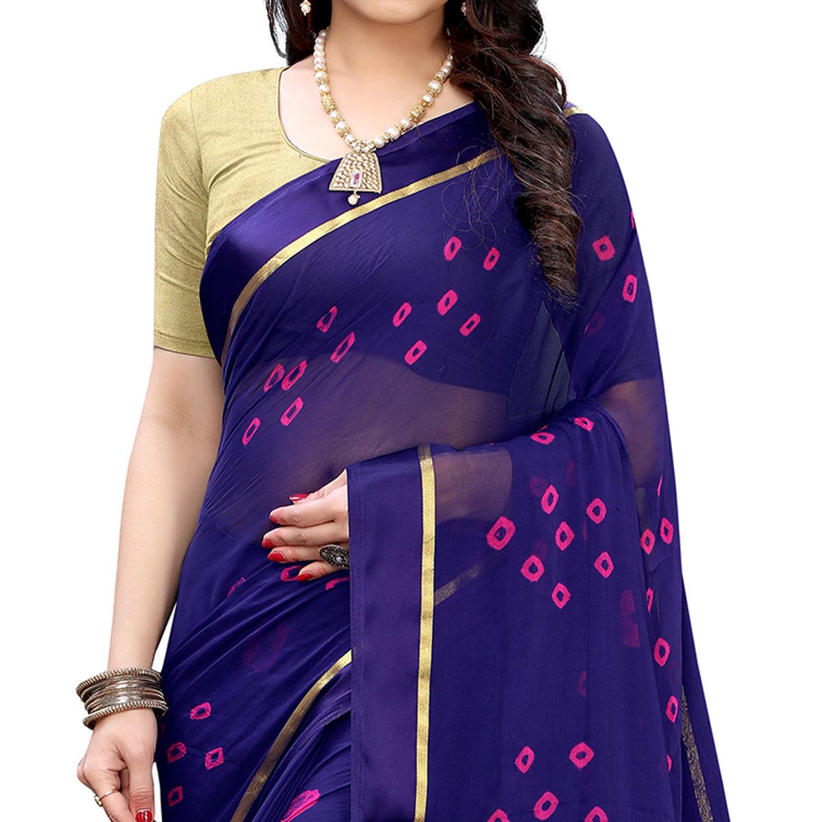 Flaunt Blue Colored Casual Wear Bandhani Printed Art  Silk Saree - Peachmode