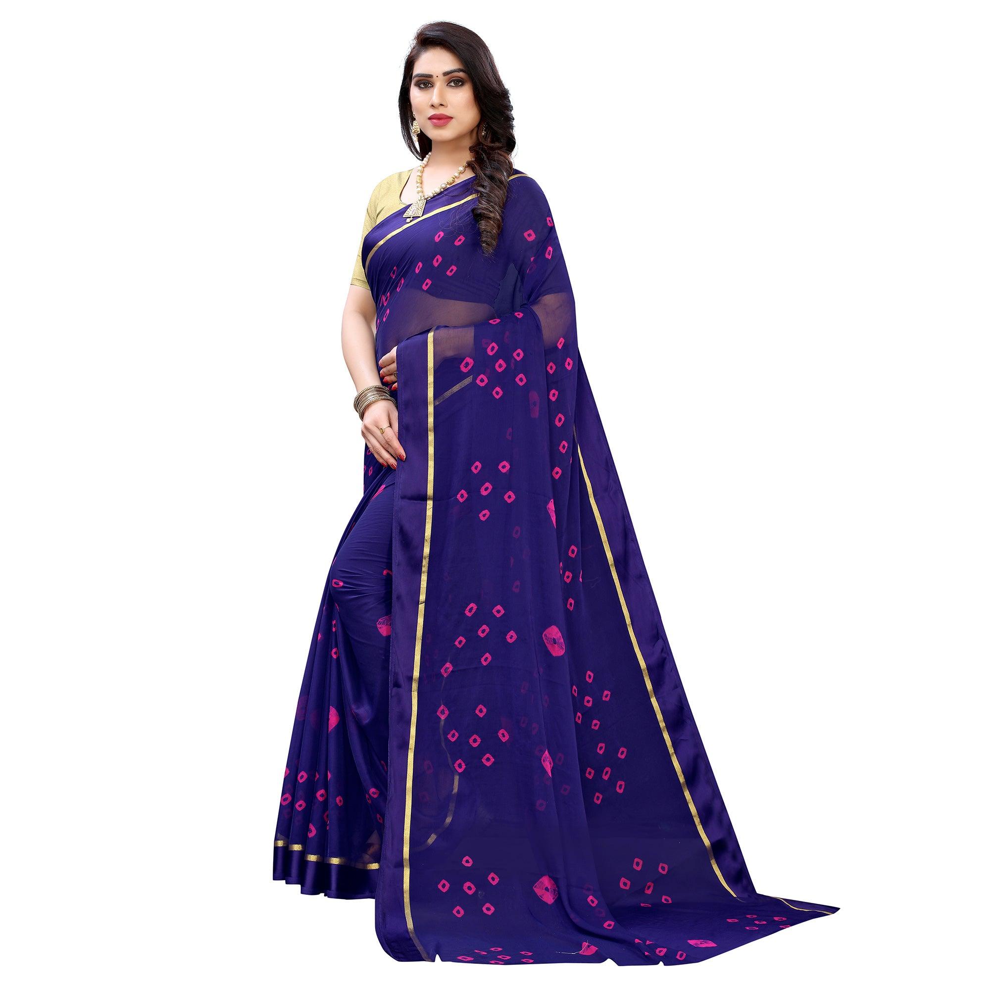 Flaunt Blue Colored Casual Wear Bandhani Printed Art  Silk Saree - Peachmode