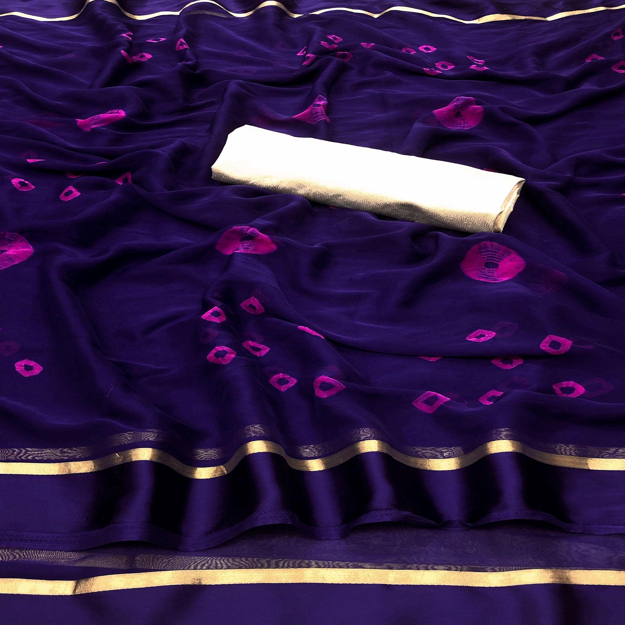 Flaunt Blue Colored Casual Wear Bandhani Printed Art  Silk Saree - Peachmode