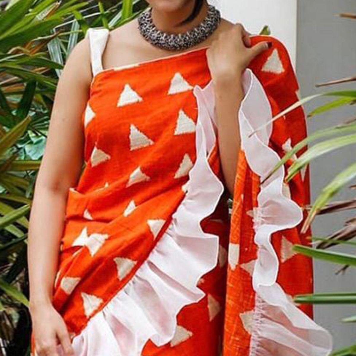 Flaunt Orange Colored Casual Wear Printed Art Silk Saree - Peachmode