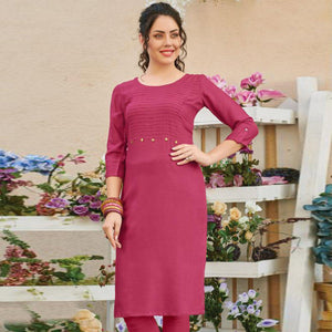 Flaunt Pink Colored Casual Wear Solid Pure Rayon Kurti - Peachmode