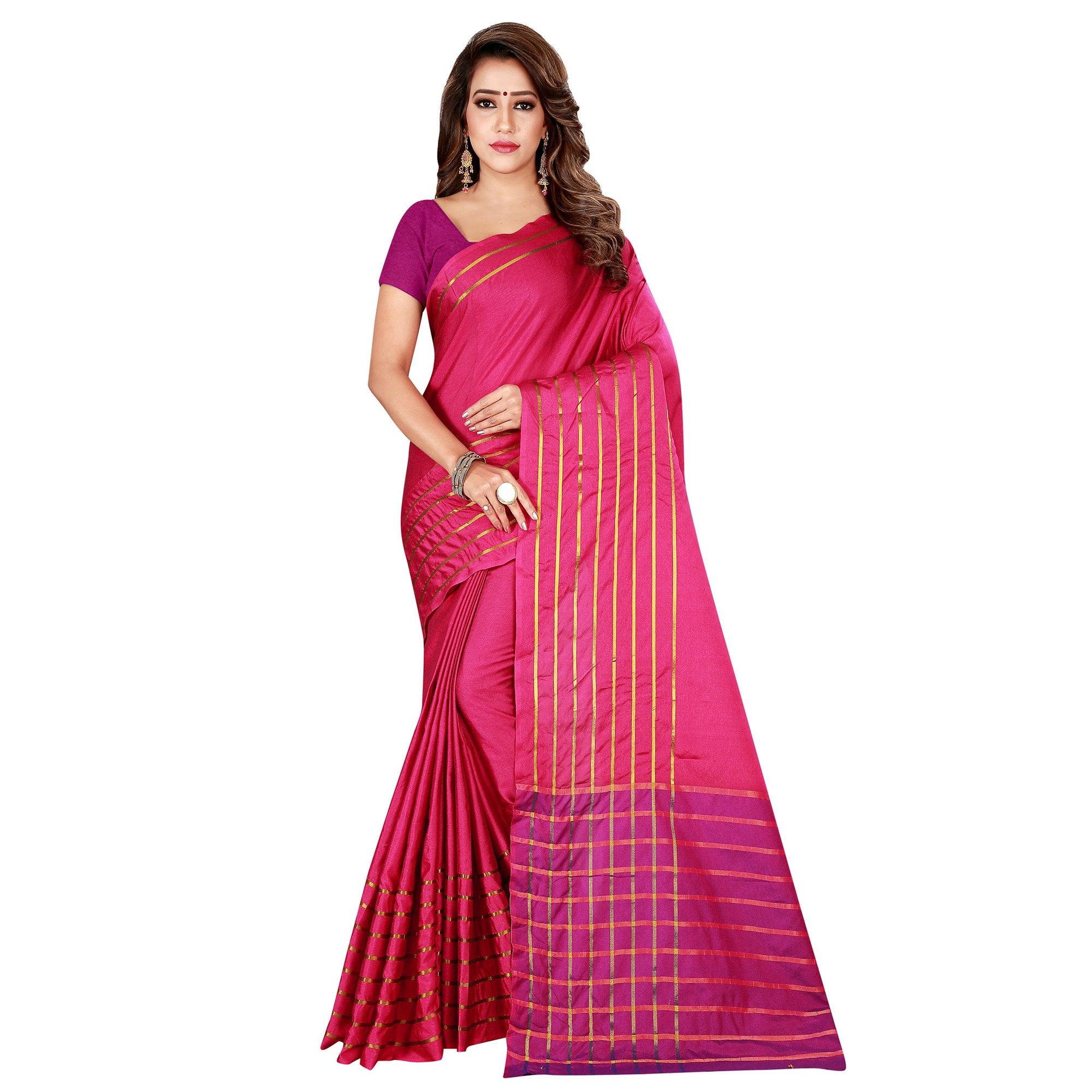 Flaunt Pink Colored Casual Wear Woven Cotton Silk Saree - Peachmode