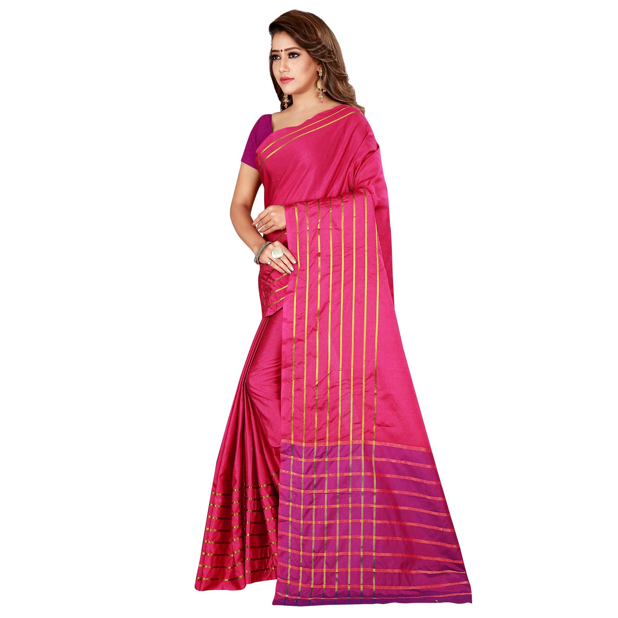 Flaunt Pink Colored Casual Wear Woven Cotton Silk Saree - Peachmode
