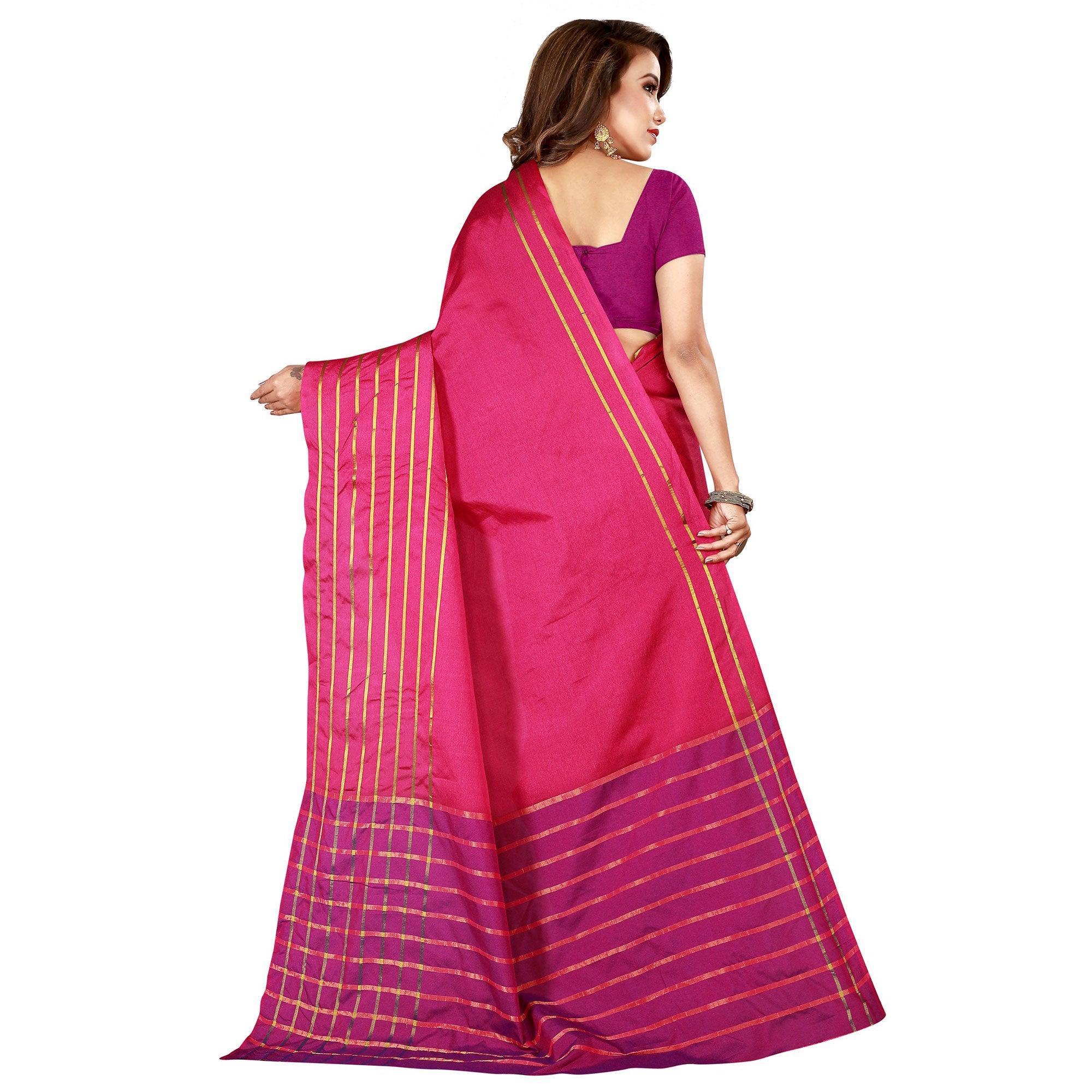 Flaunt Pink Colored Casual Wear Woven Cotton Silk Saree - Peachmode
