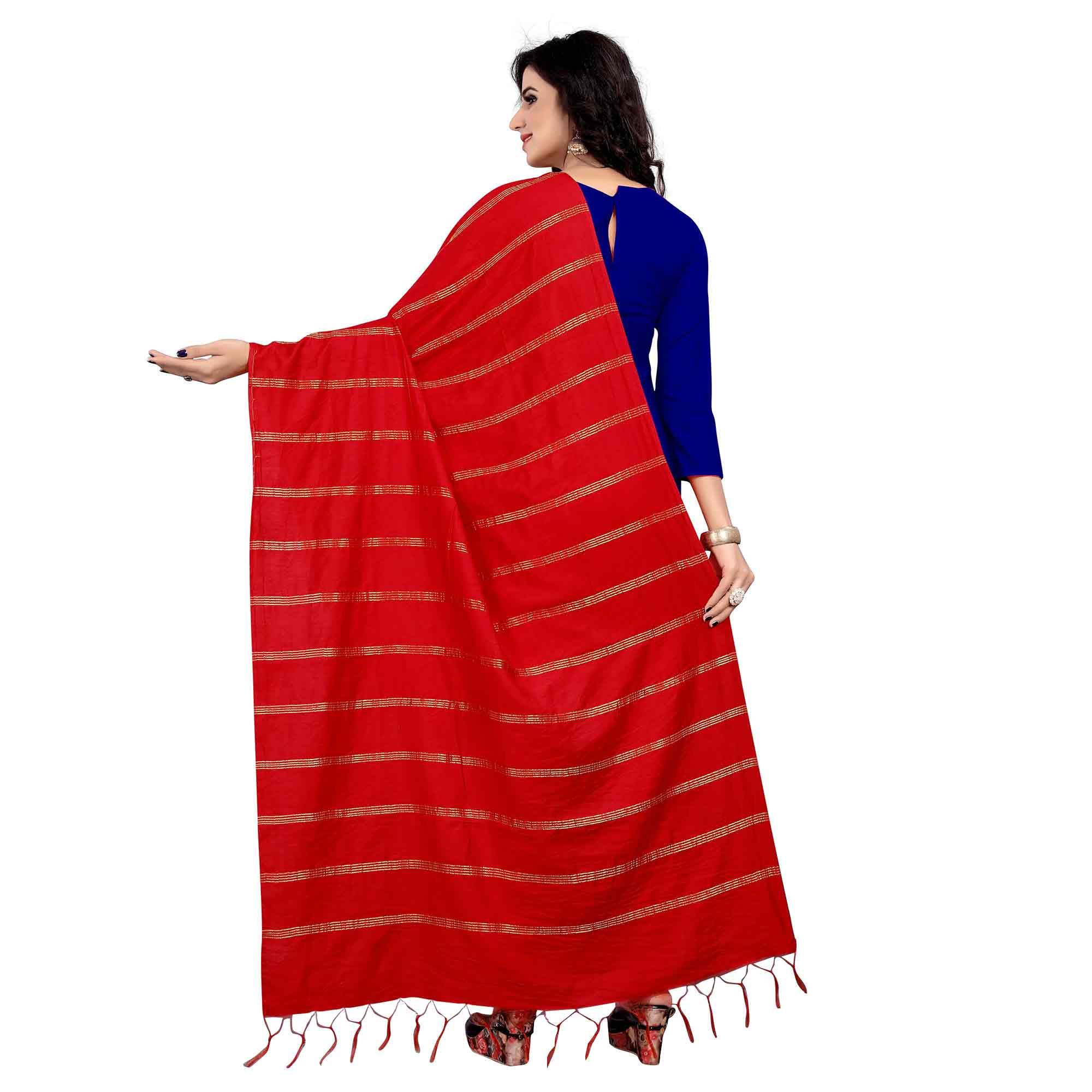 Flaunt Red Colored Festive Wear Cotton Dupatta - Peachmode