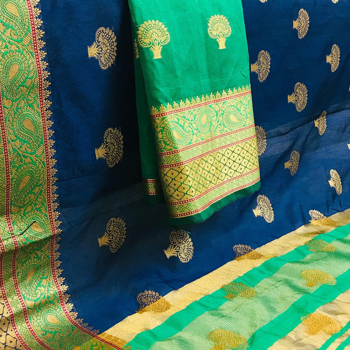 Flaunt Royal Blue Colored Festive Wear Woven Art Silk Saree - Peachmode