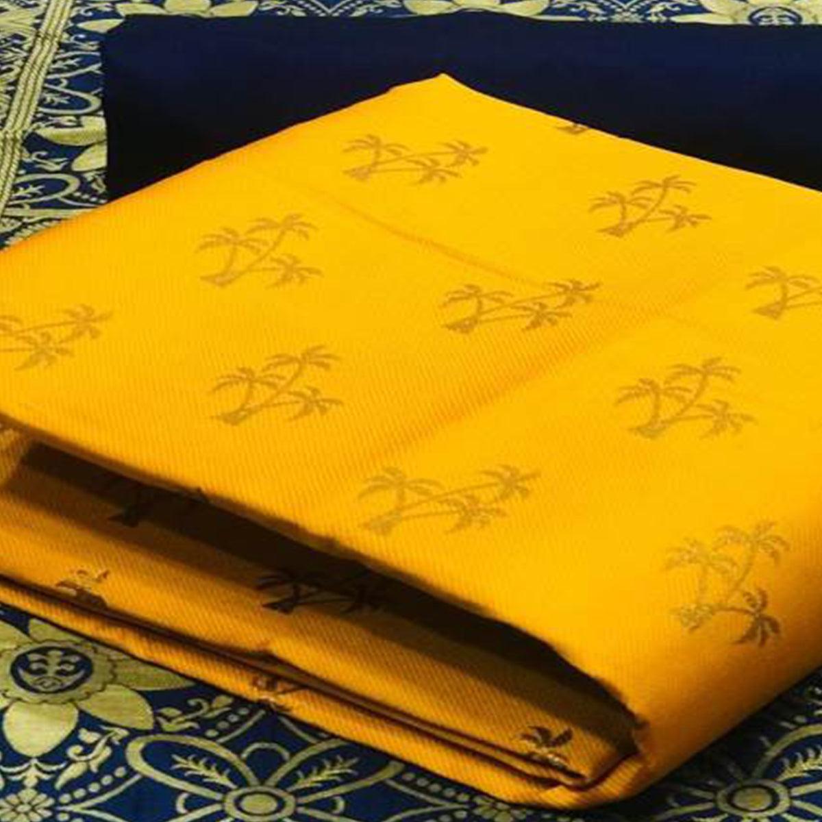 Flaunt Yellow Colored Casual Wear Banarasi Silk Dress Material - Peachmode