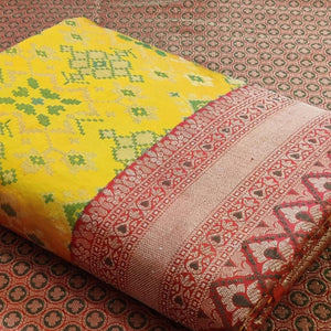 Flaunt Yellow Colored Festive Wear Woven Patola Silk Saree - Peachmode