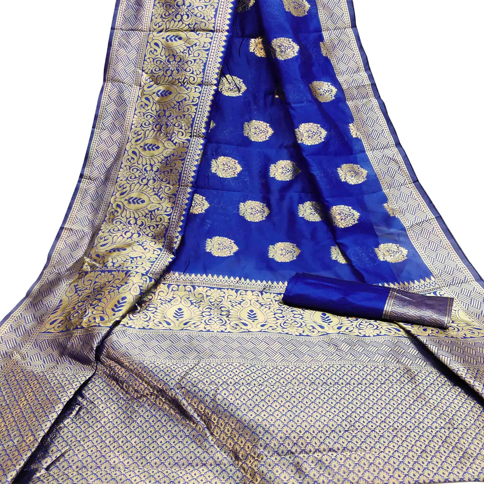 Flirty Blue Colored Festive Wear Woven Litchi Jacquard Silk Saree - Peachmode