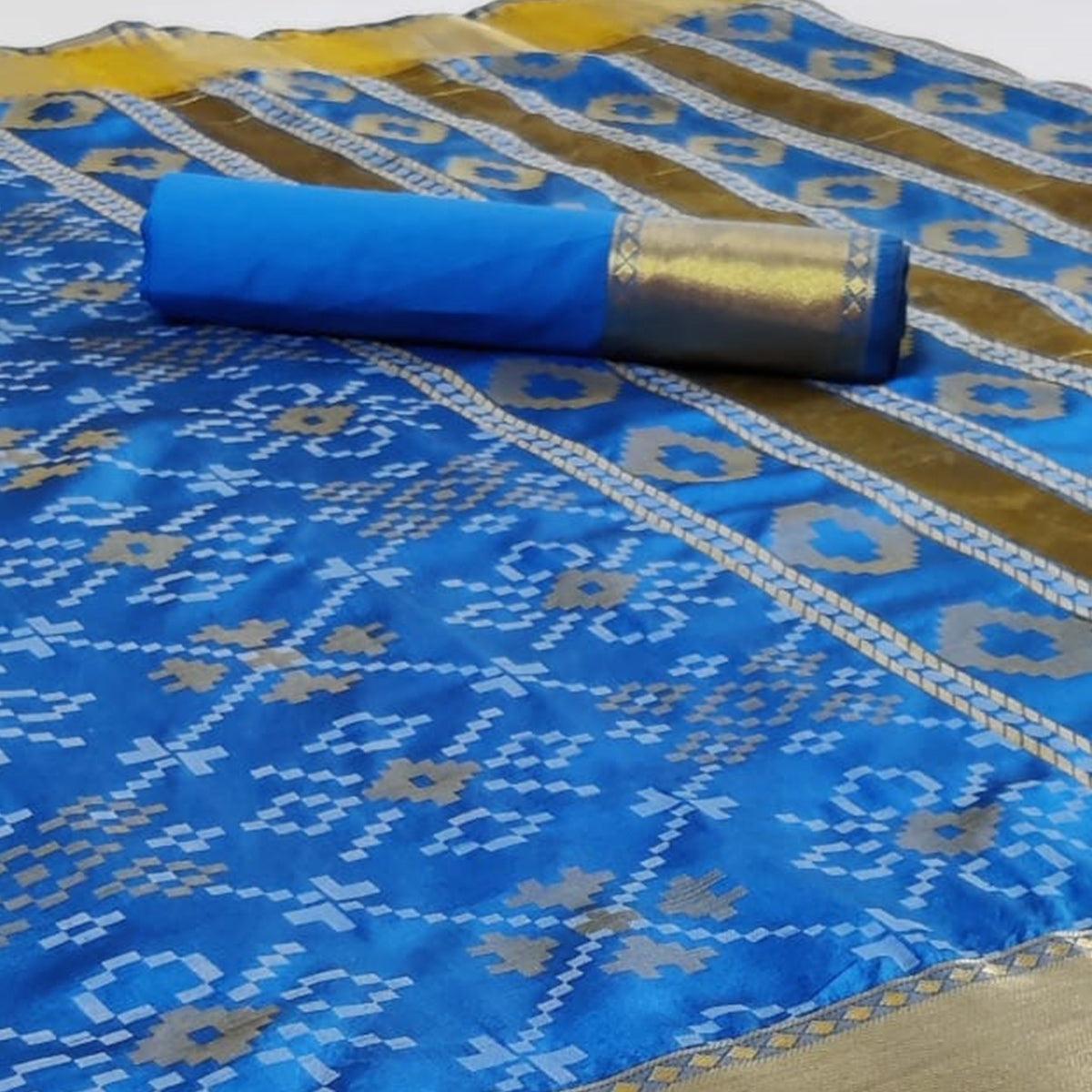Flirty Blue Colored Festive Wear Woven Silk Saree - Peachmode