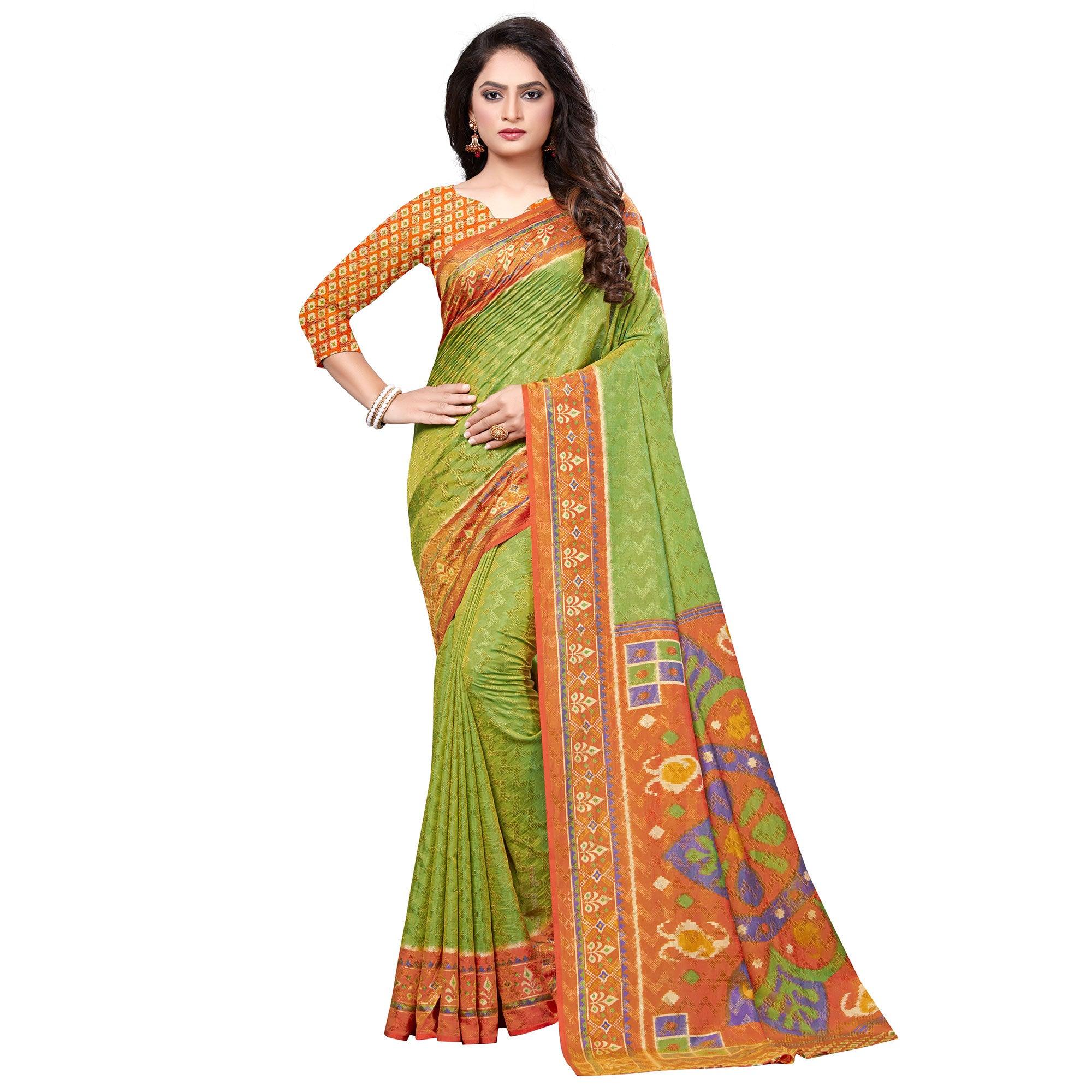Flirty Green Colored Casual Printed Art Silk Saree - Peachmode