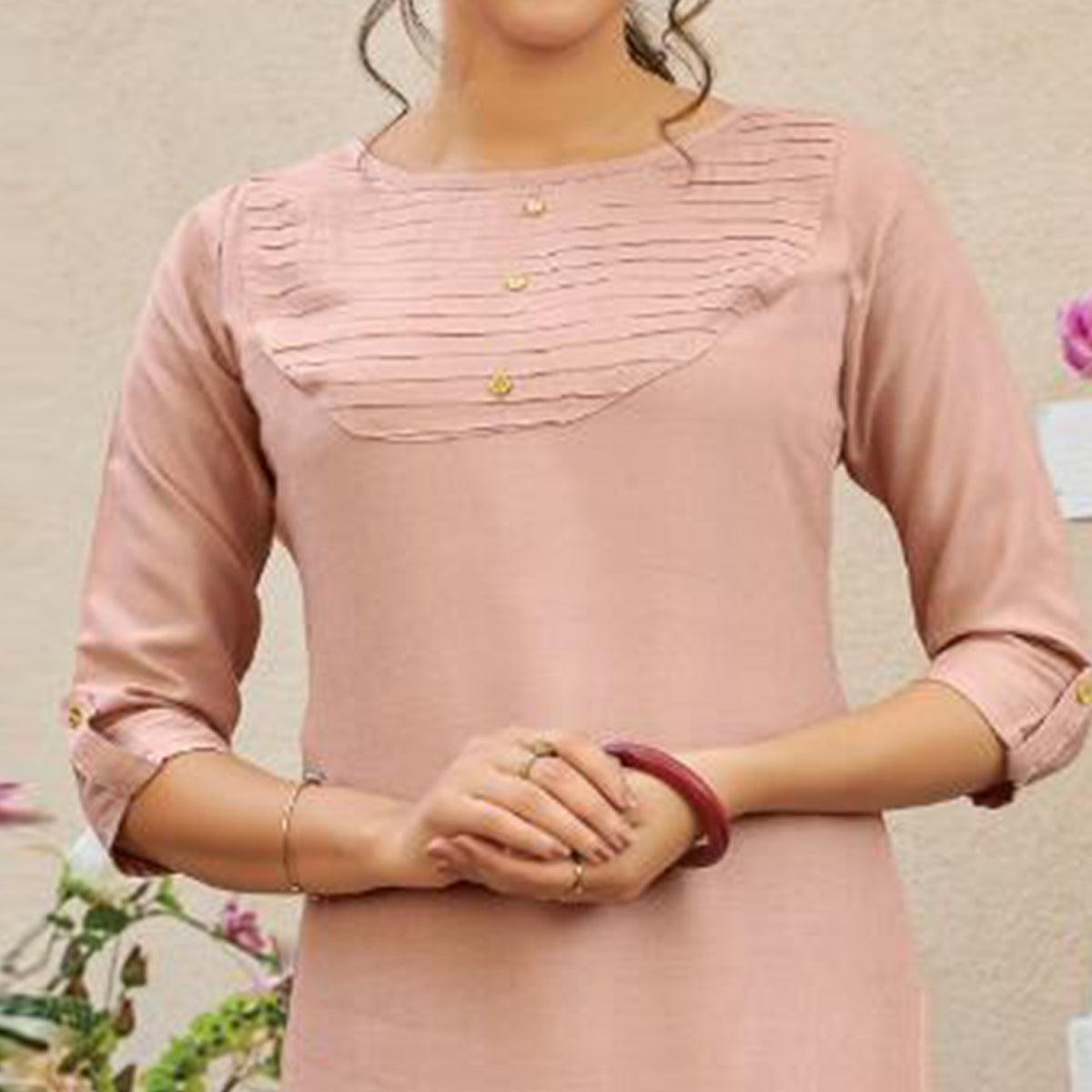 Flirty Light Pink Colored Casual Wear Solid Pure Rayon Kurti - Peachmode