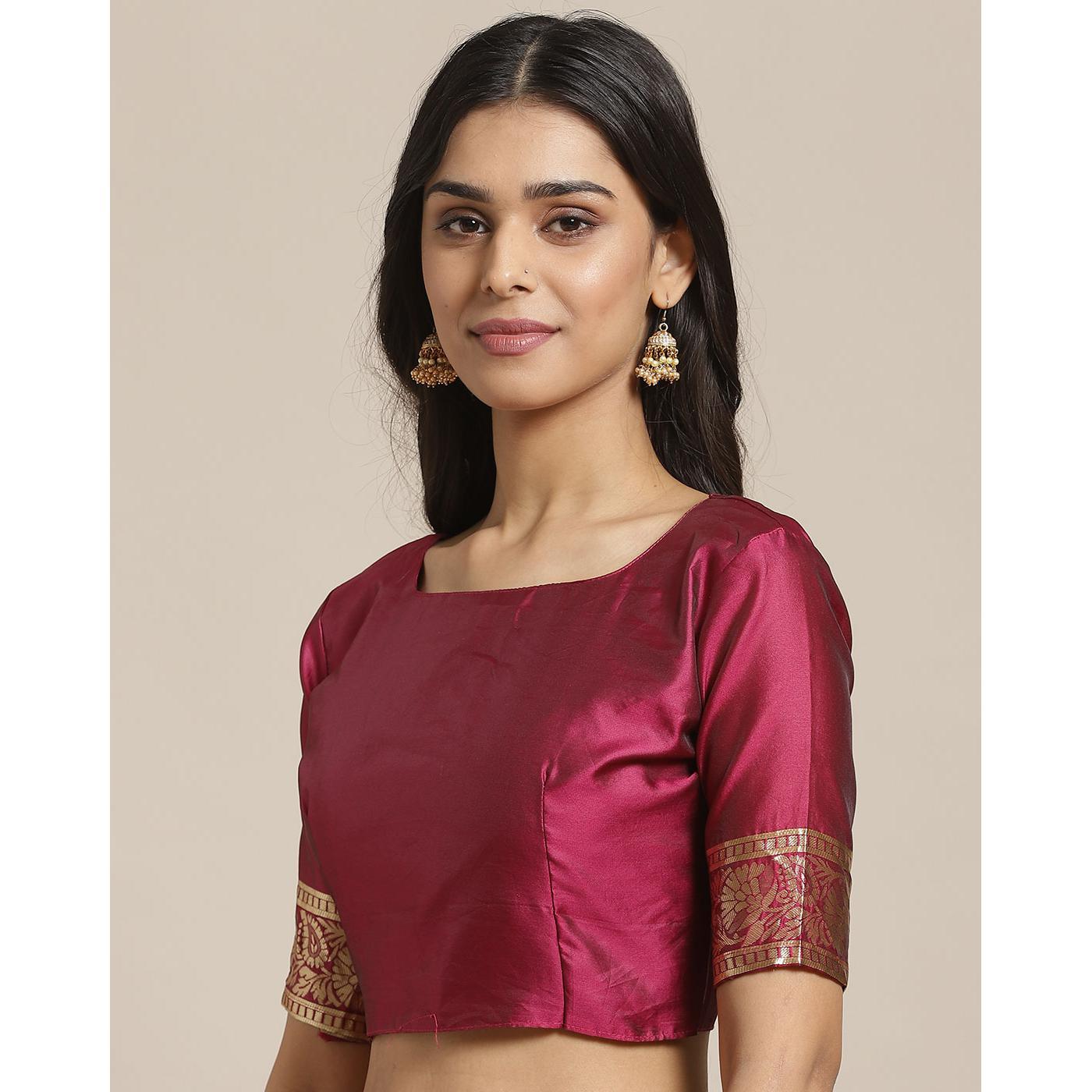 Flirty Magenta Colored Festive Wear Woven Silk Blend Saree - Peachmode