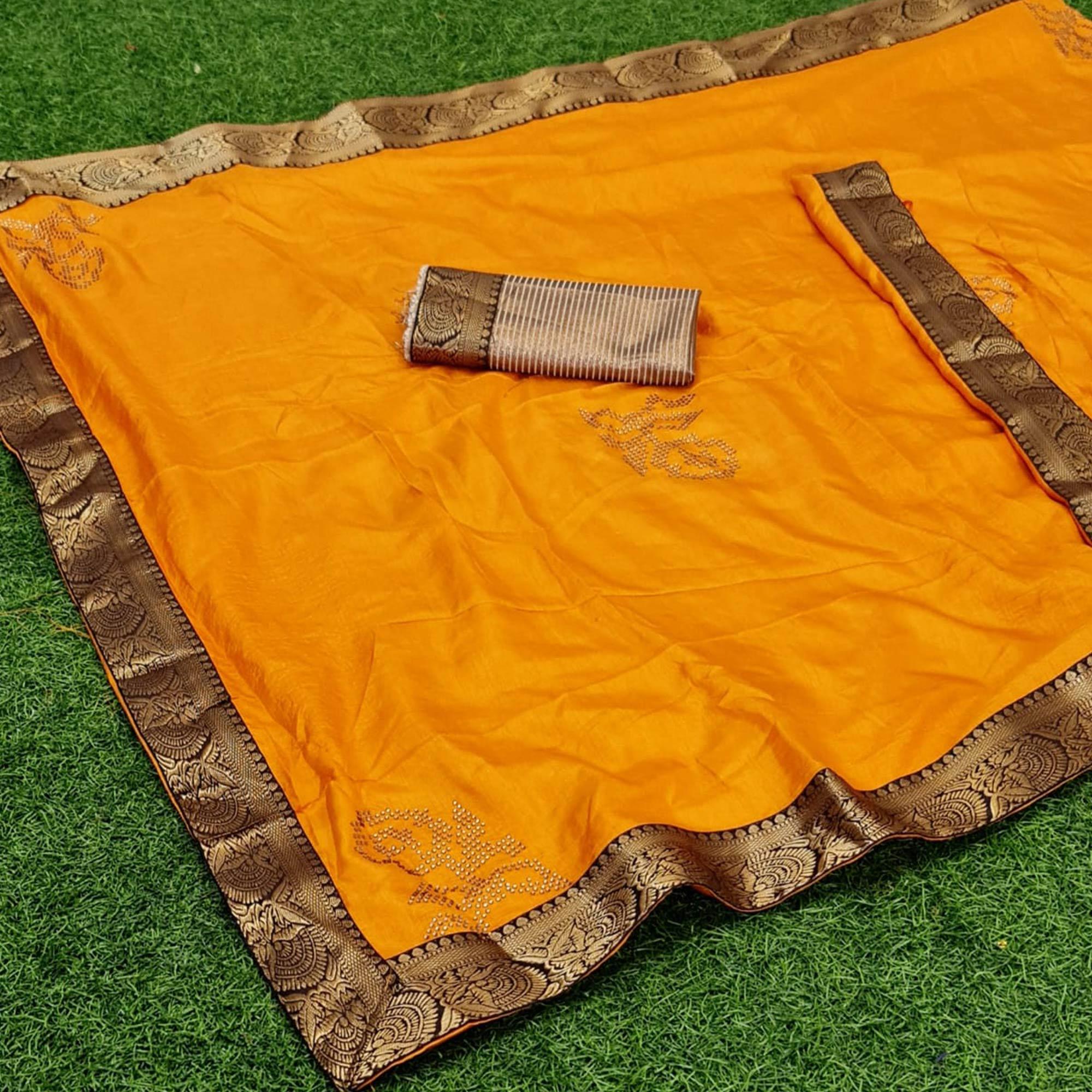 Flirty Mustard Coloured Casual Wear Lace Border Dola Silk Saree - Peachmode