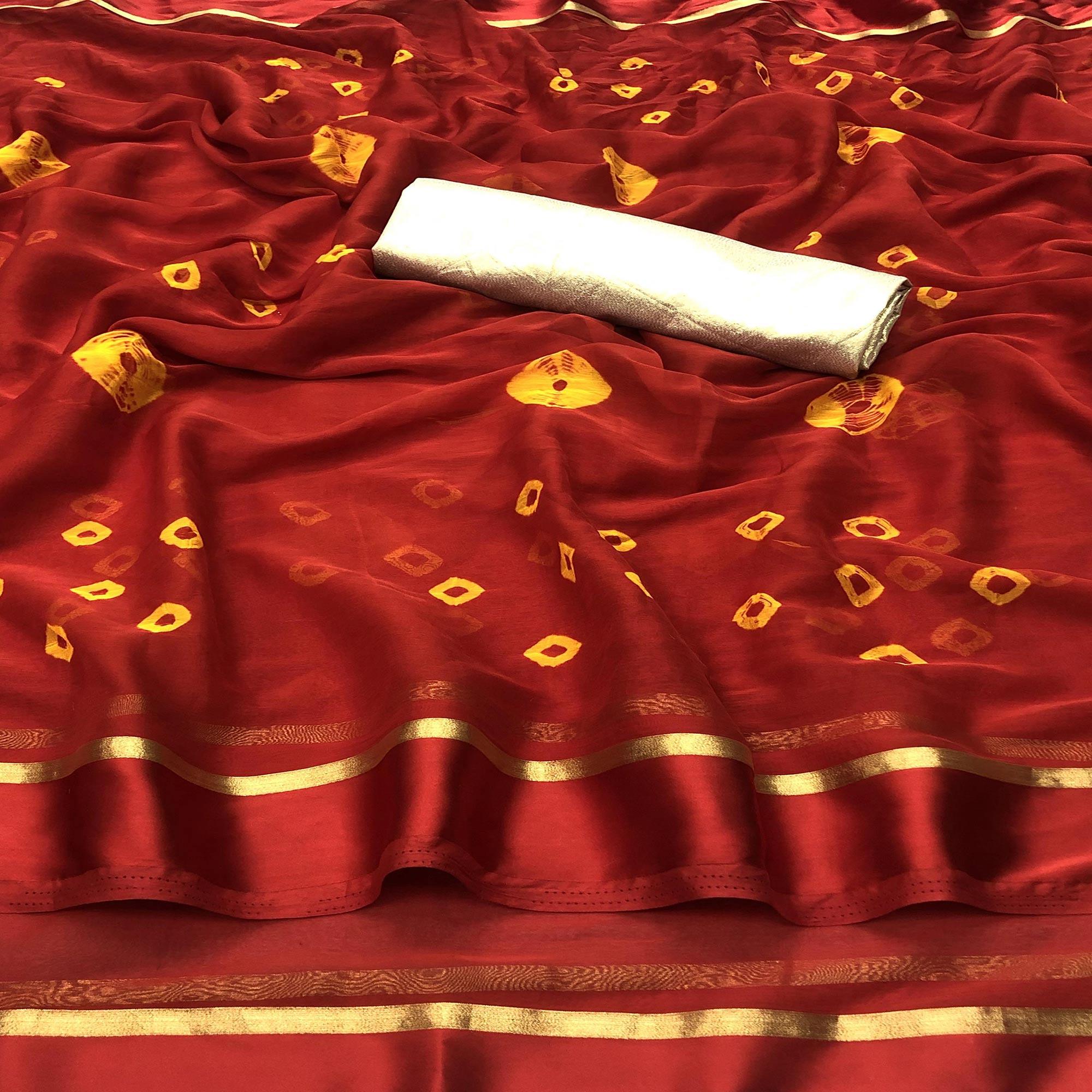 Flirty Red Colored Casual Wear Bandhani Printed Art Silk Saree - Peachmode