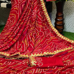 Flirty Red Colored Casual Wear Printed Moss Georgette Saree - Peachmode
