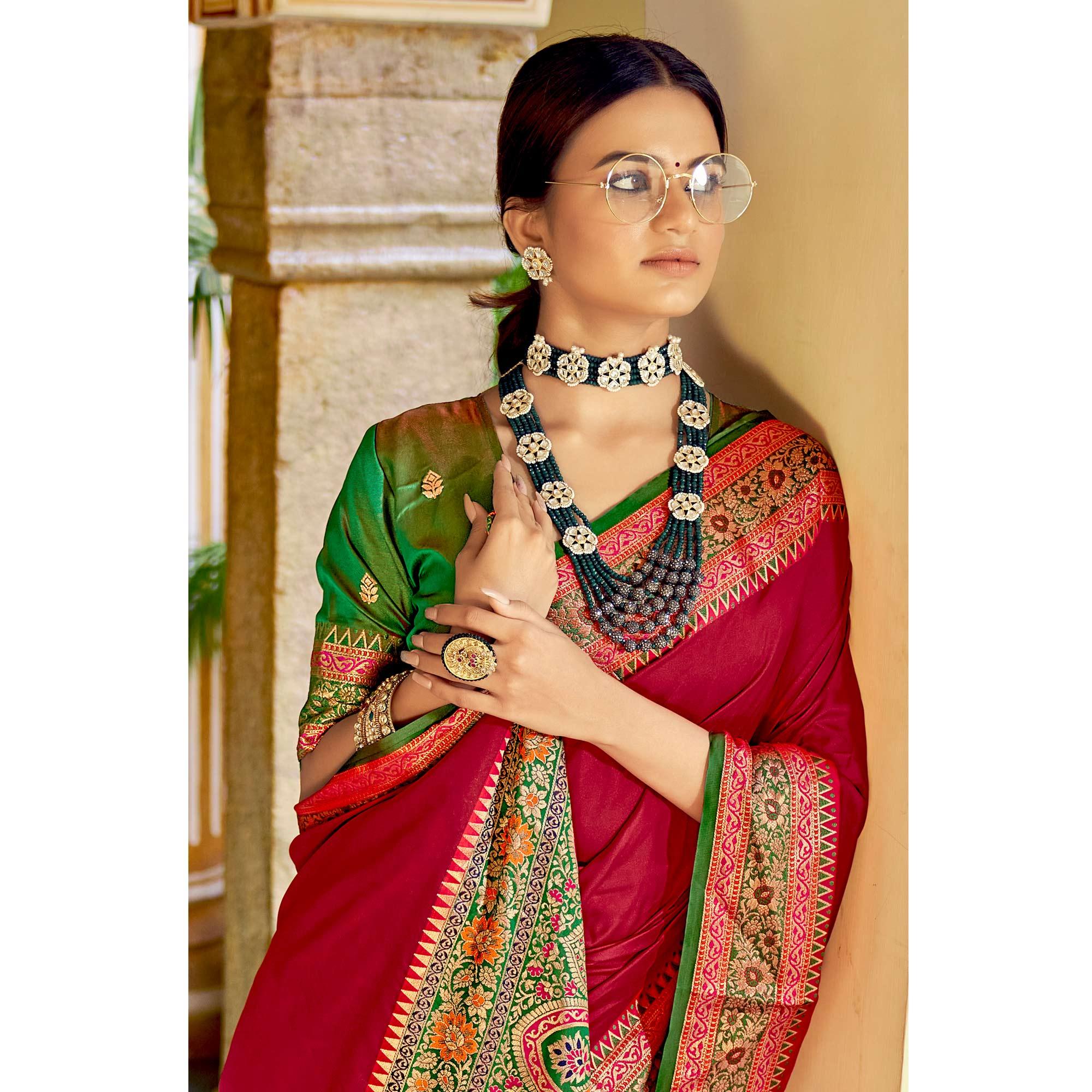 Fuchsia Pink Festive Wear Woven Banarasi Silk Saree - Peachmode