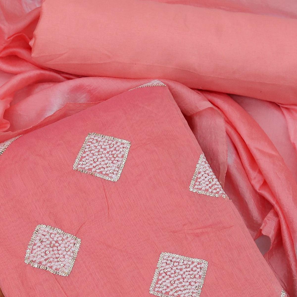 Gajari Embroidered Chanderi Dress Material - Peachmode