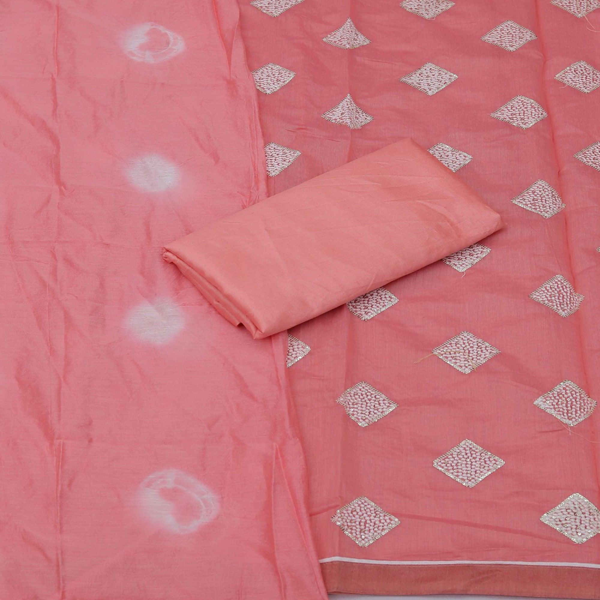 Gajari Embroidered Chanderi Dress Material - Peachmode