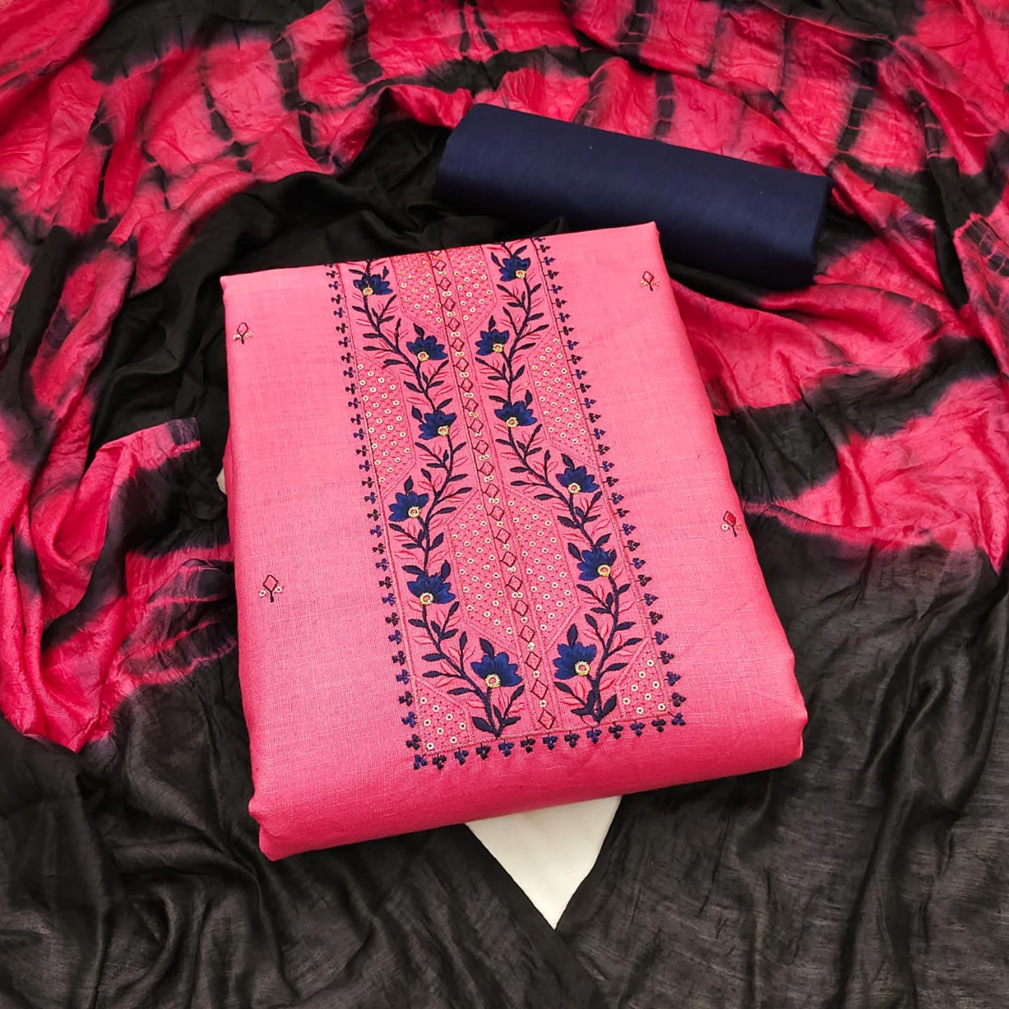 Gajari Embroidered Poly Cotton Dress Material - Peachmode