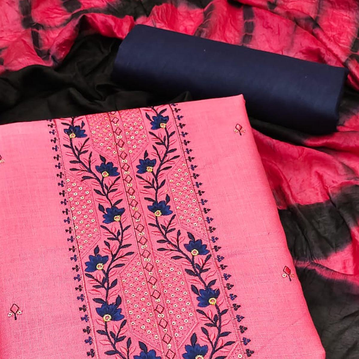 Gajari Embroidered Poly Cotton Dress Material - Peachmode