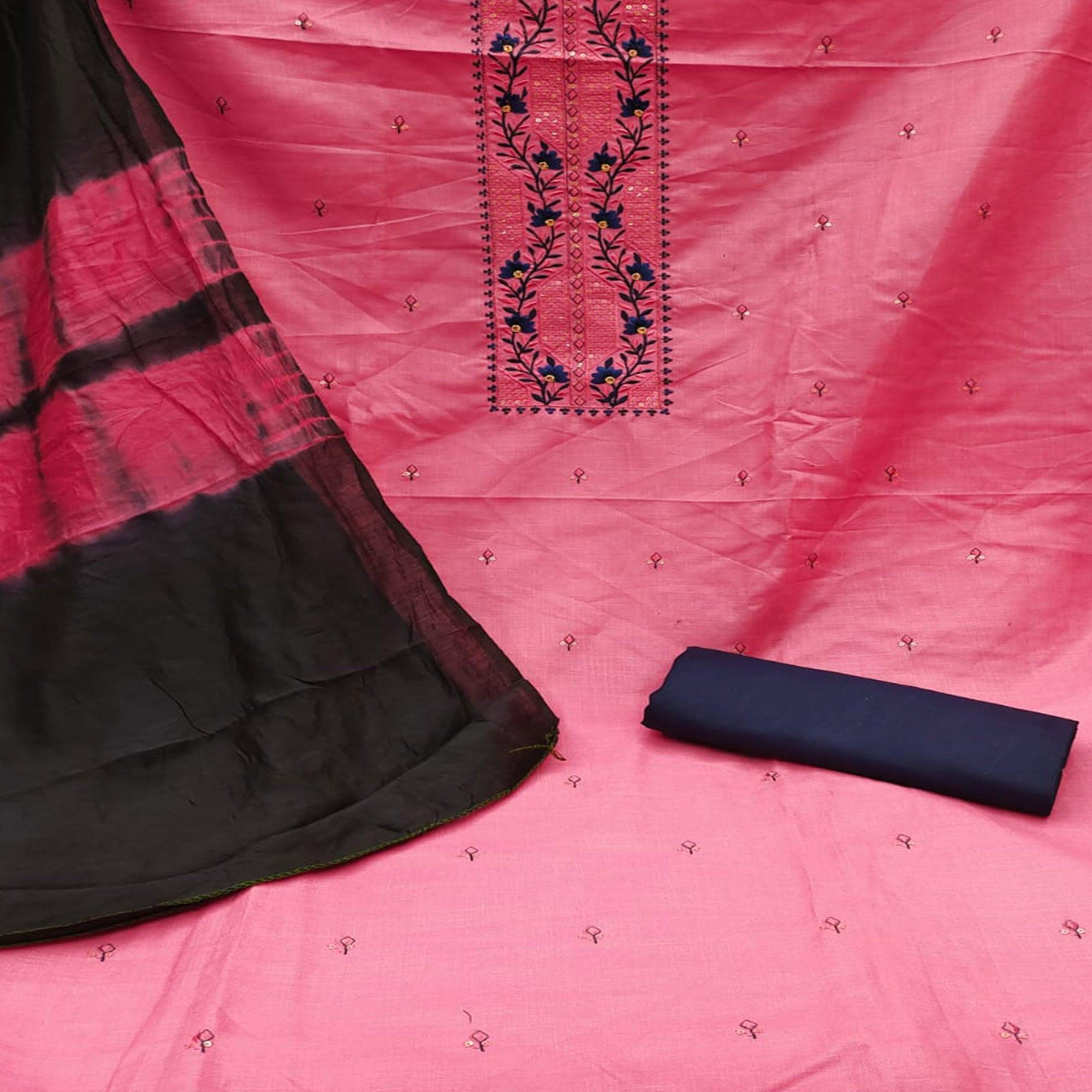 Gajari Embroidered Poly Cotton Dress Material - Peachmode