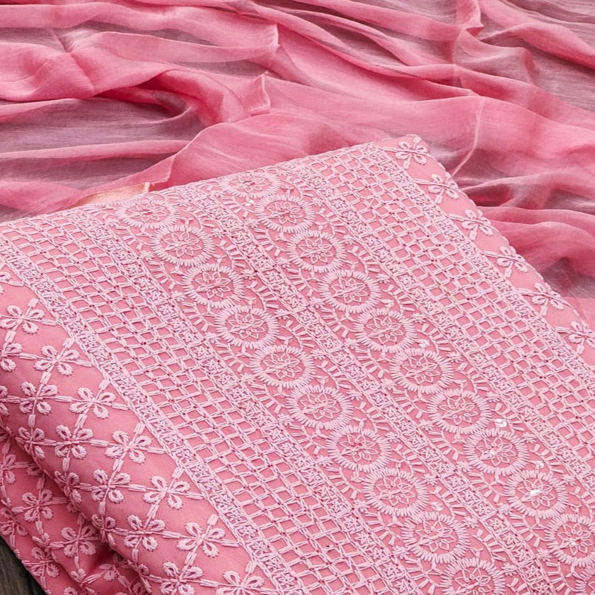 Gajari Festive Wear Heavy Embroidered Georgette Dress Material - Peachmode