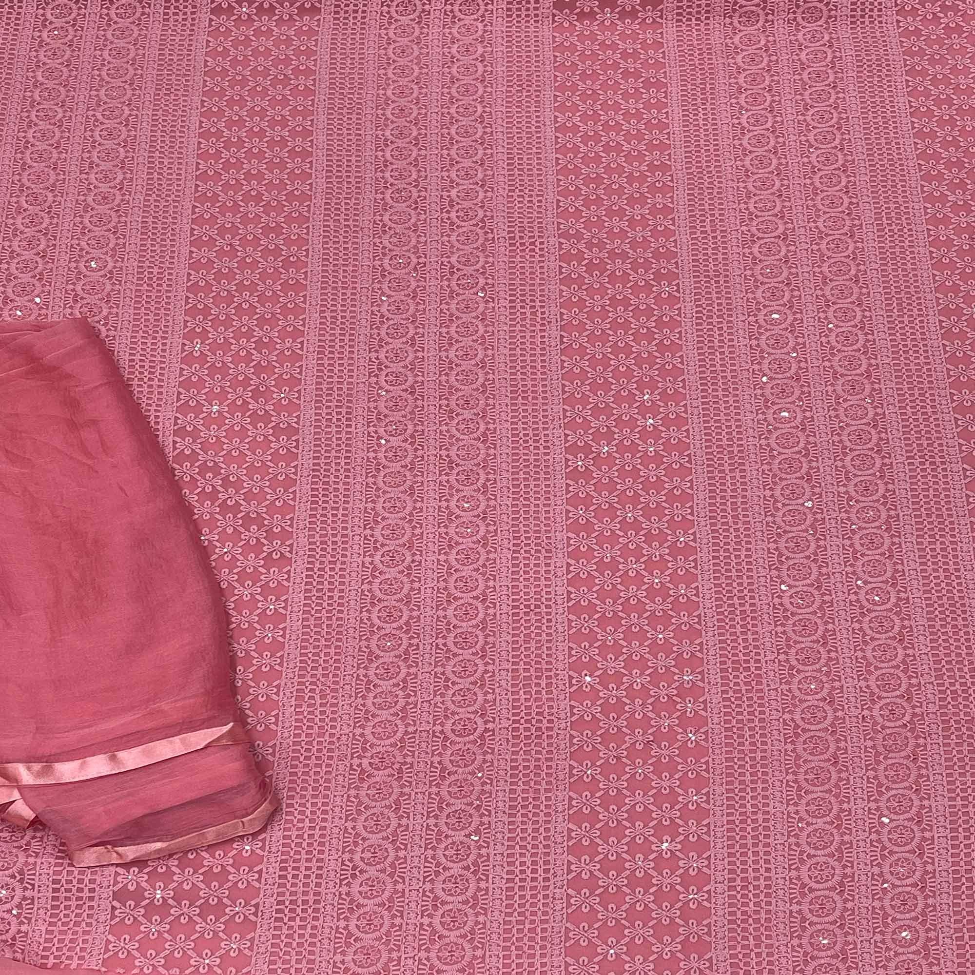 Gajari Festive Wear Heavy Embroidered Georgette Dress Material - Peachmode