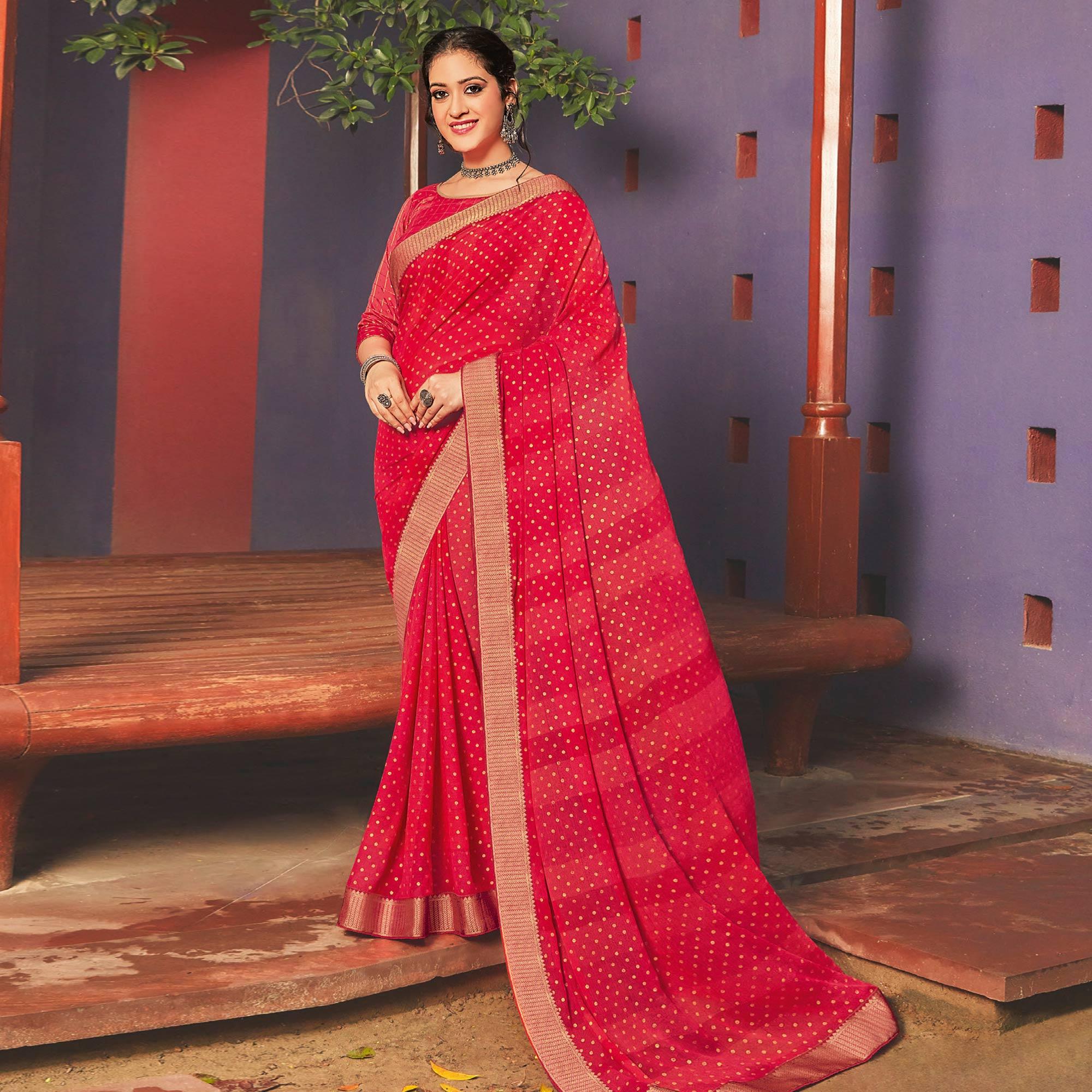 Gajari Festive Wear Woven Georgette  Saree - Peachmode