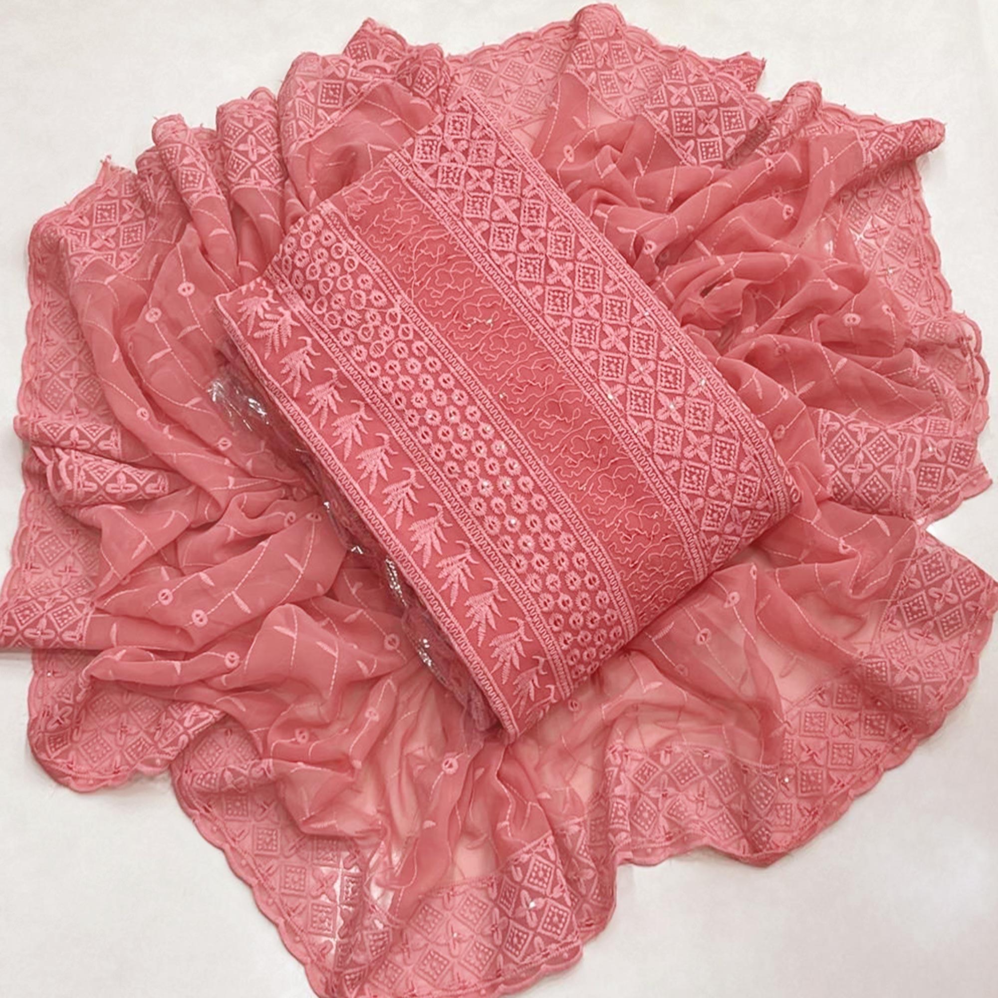 Gajari Lucknowi Embroidered Georgette Dress Material - Peachmode