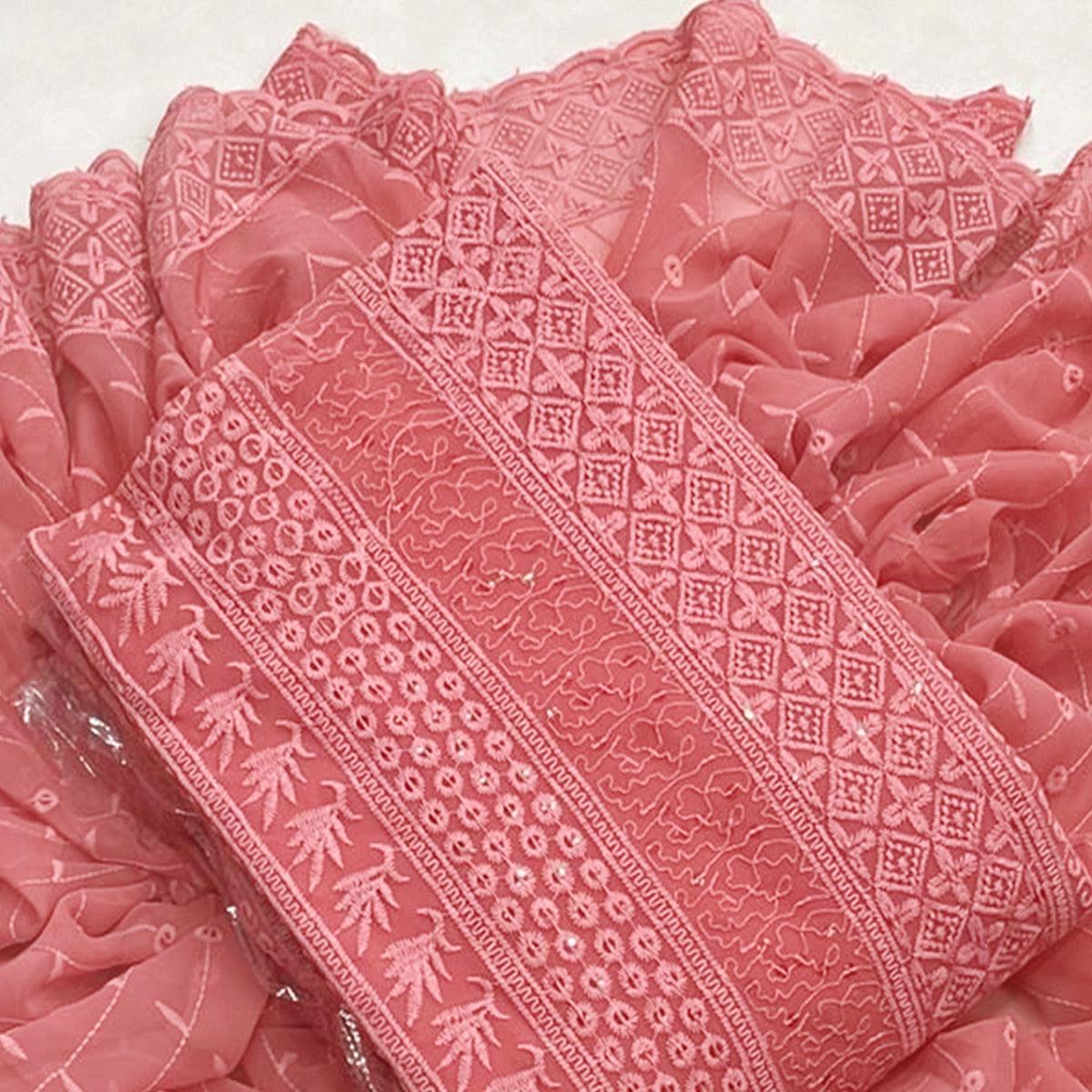 Gajari Lucknowi Embroidered Georgette Dress Material - Peachmode