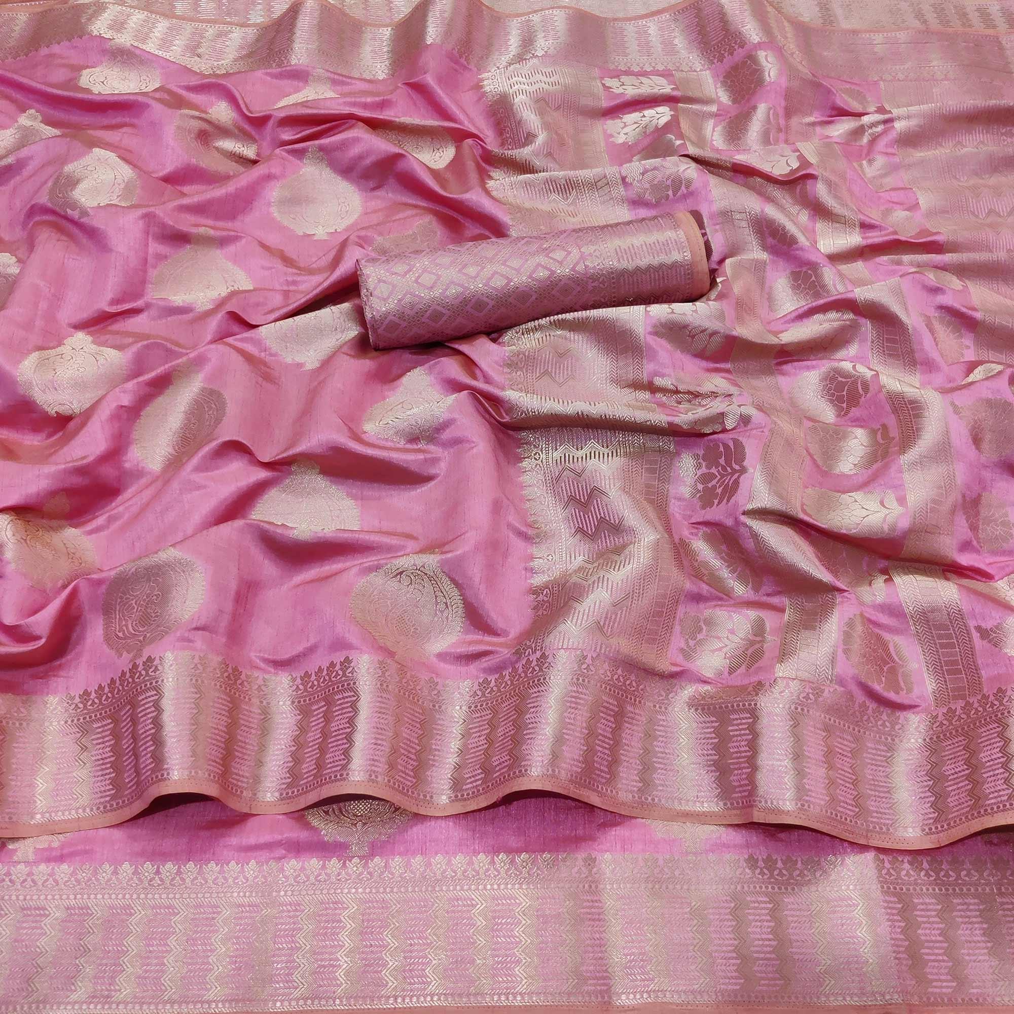 Gajari Pink Festive Wear Soft Jari Woven Art Silk Saree - Peachmode