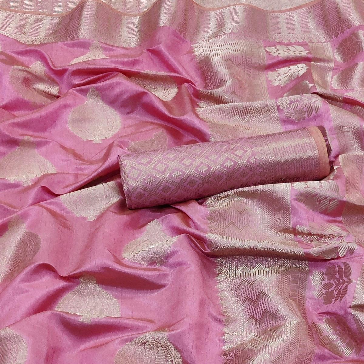 Gajari Pink Festive Wear Soft Jari Woven Art Silk Saree - Peachmode