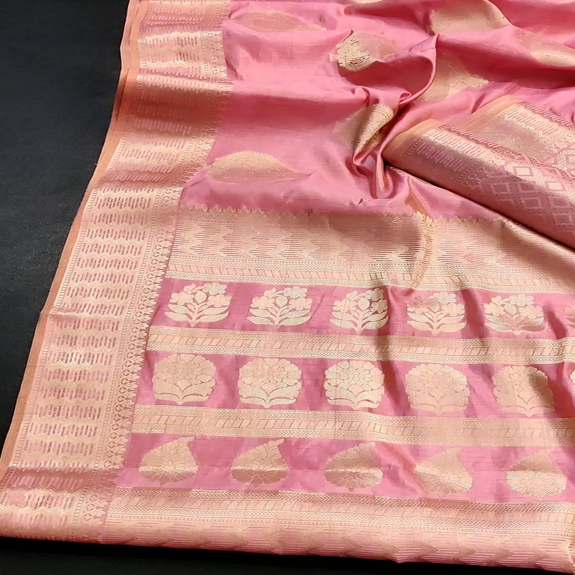 Gajari Pink Festive Wear Soft Jari Woven Art Silk Saree - Peachmode