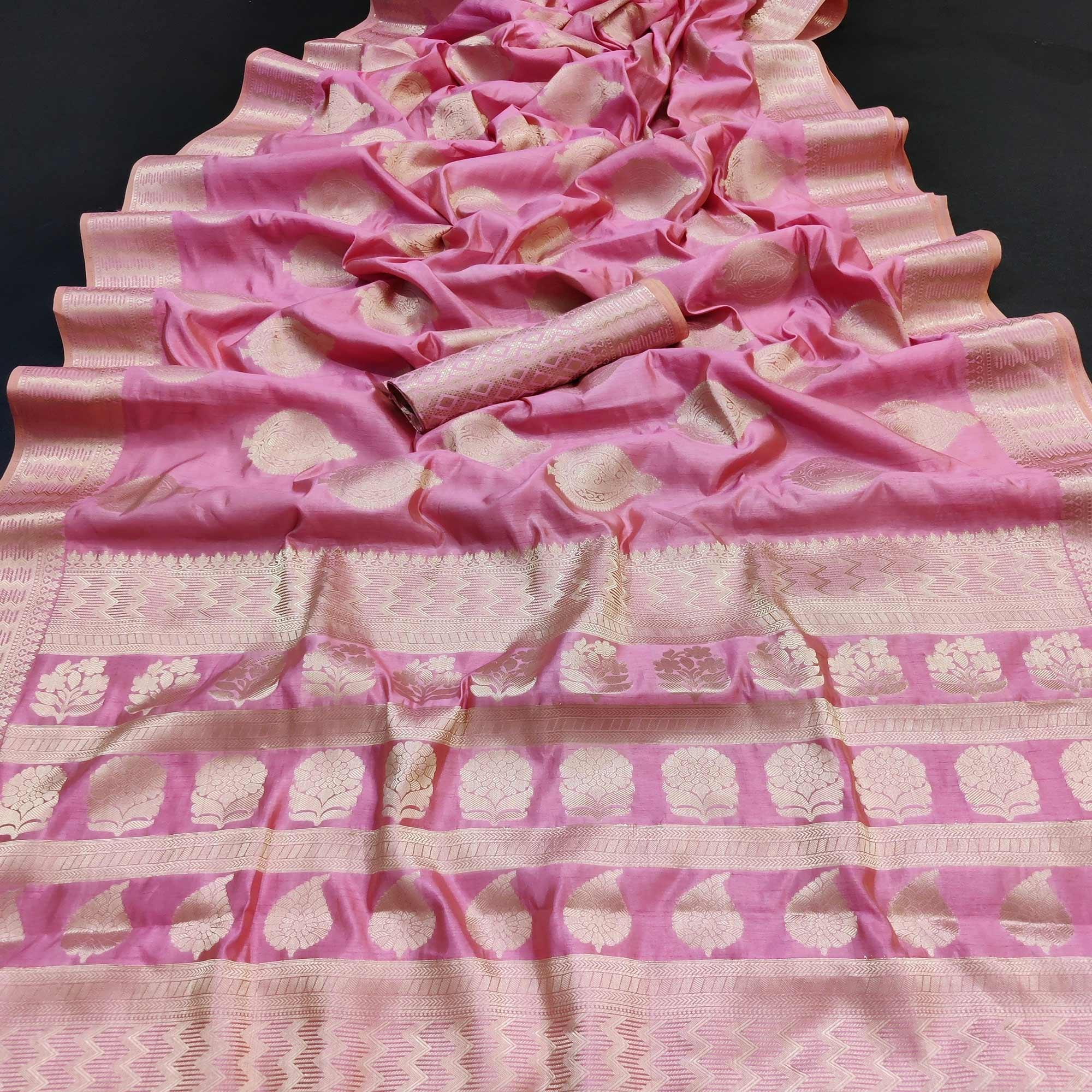 Gajari Pink Festive Wear Soft Jari Woven Art Silk Saree - Peachmode