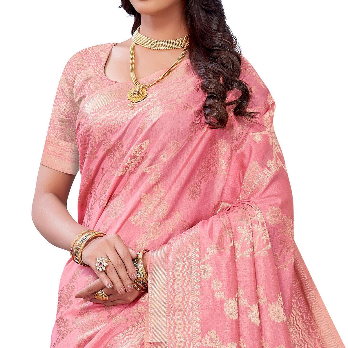 Gajari Pink Festive Wear Woven Art Silk Saree - Peachmode