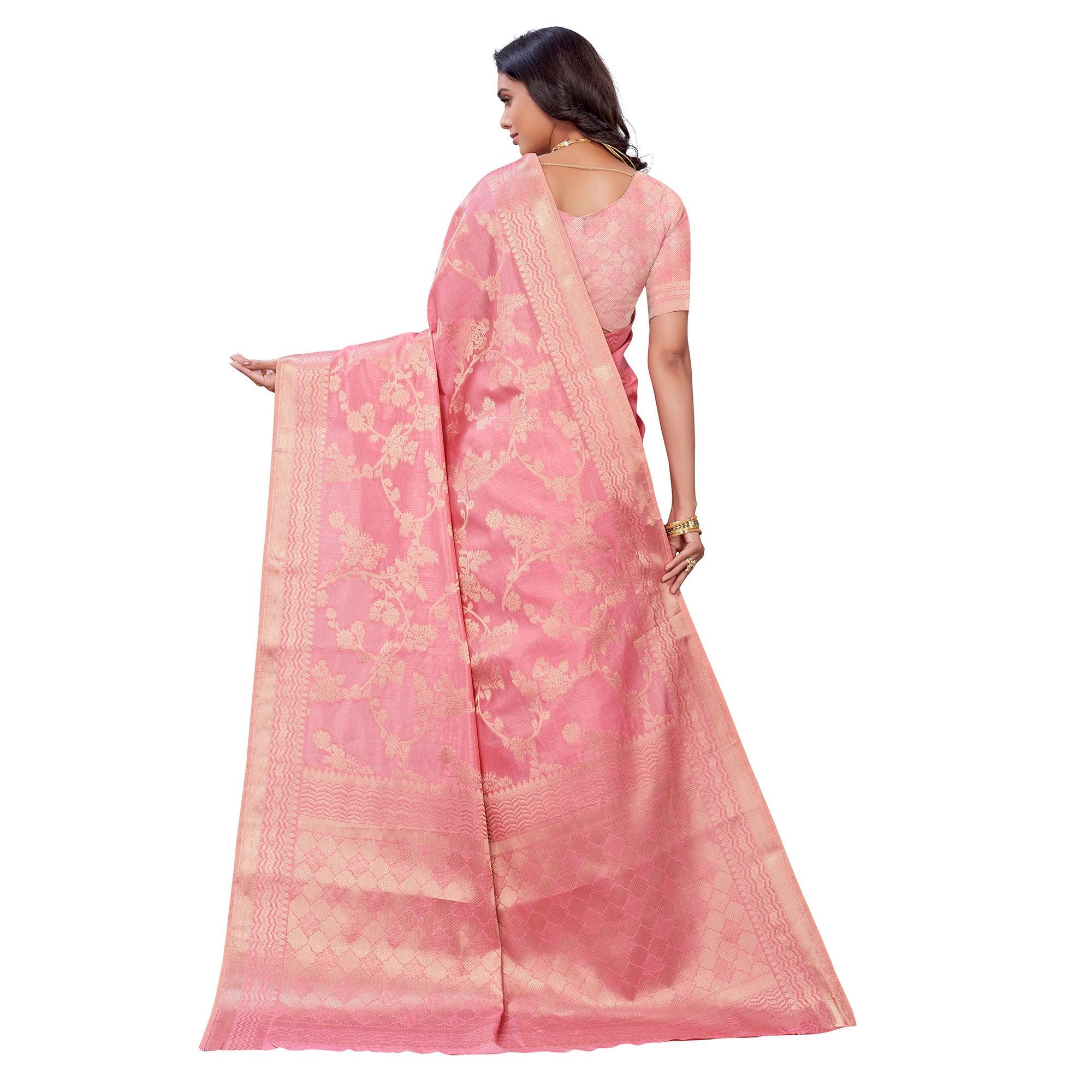 Gajari Pink Festive Wear Woven Art Silk Saree - Peachmode