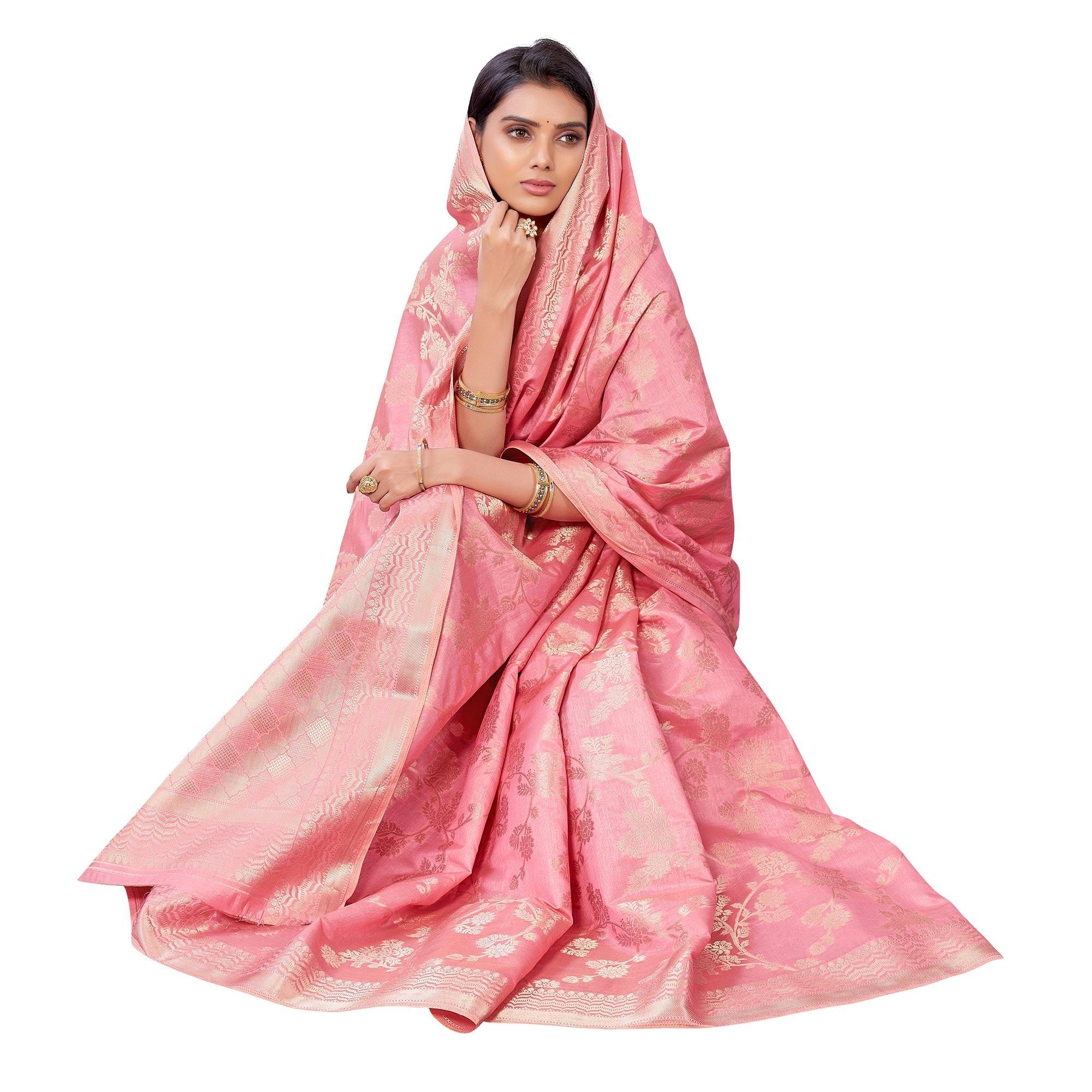 Gajari Pink Festive Wear Woven Art Silk Saree - Peachmode