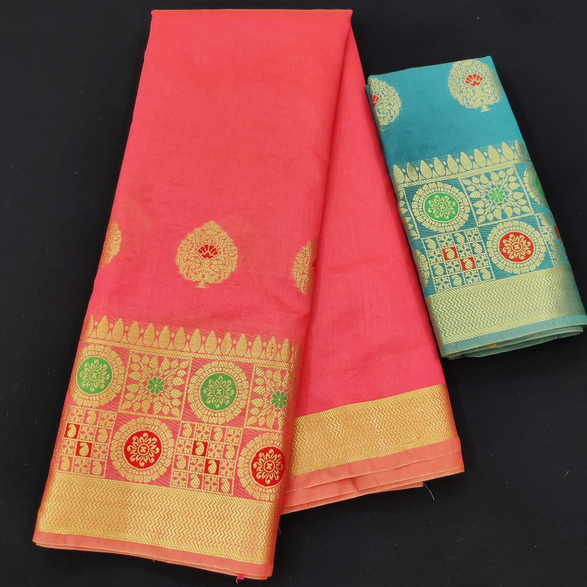 Gajari Pink Festive Wear Woven Banarasi Saree With Butta And Jacquard Border - Peachmode