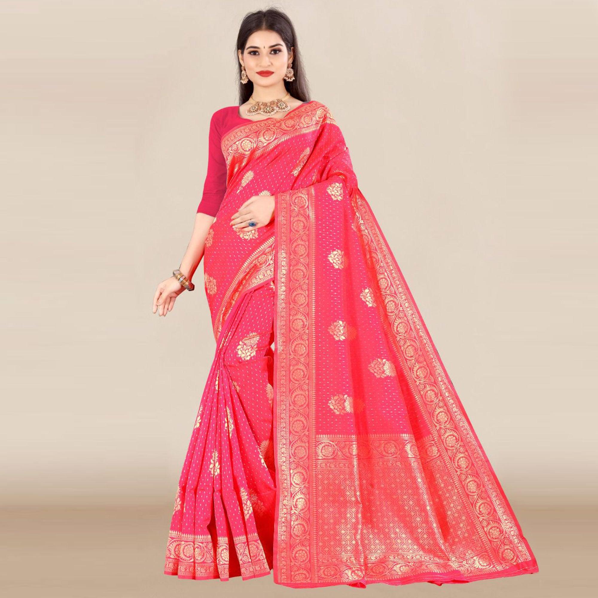 Gajari Pink Festive Wear Woven Banarasi Silk Saree - Peachmode