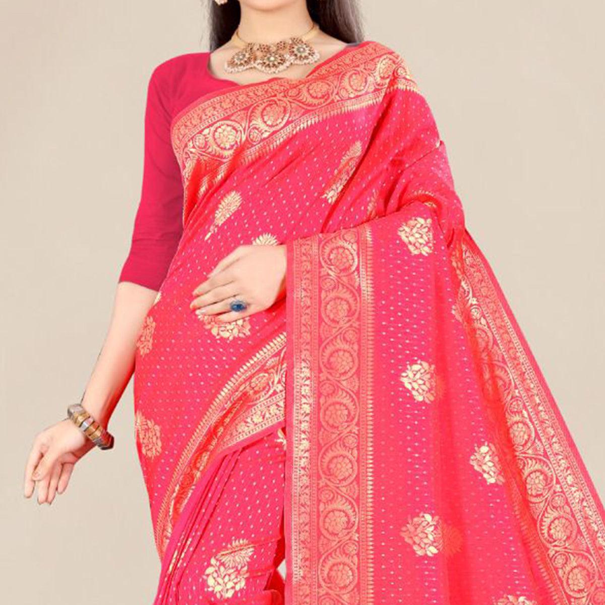 Gajari Pink Festive Wear Woven Banarasi Silk Saree - Peachmode